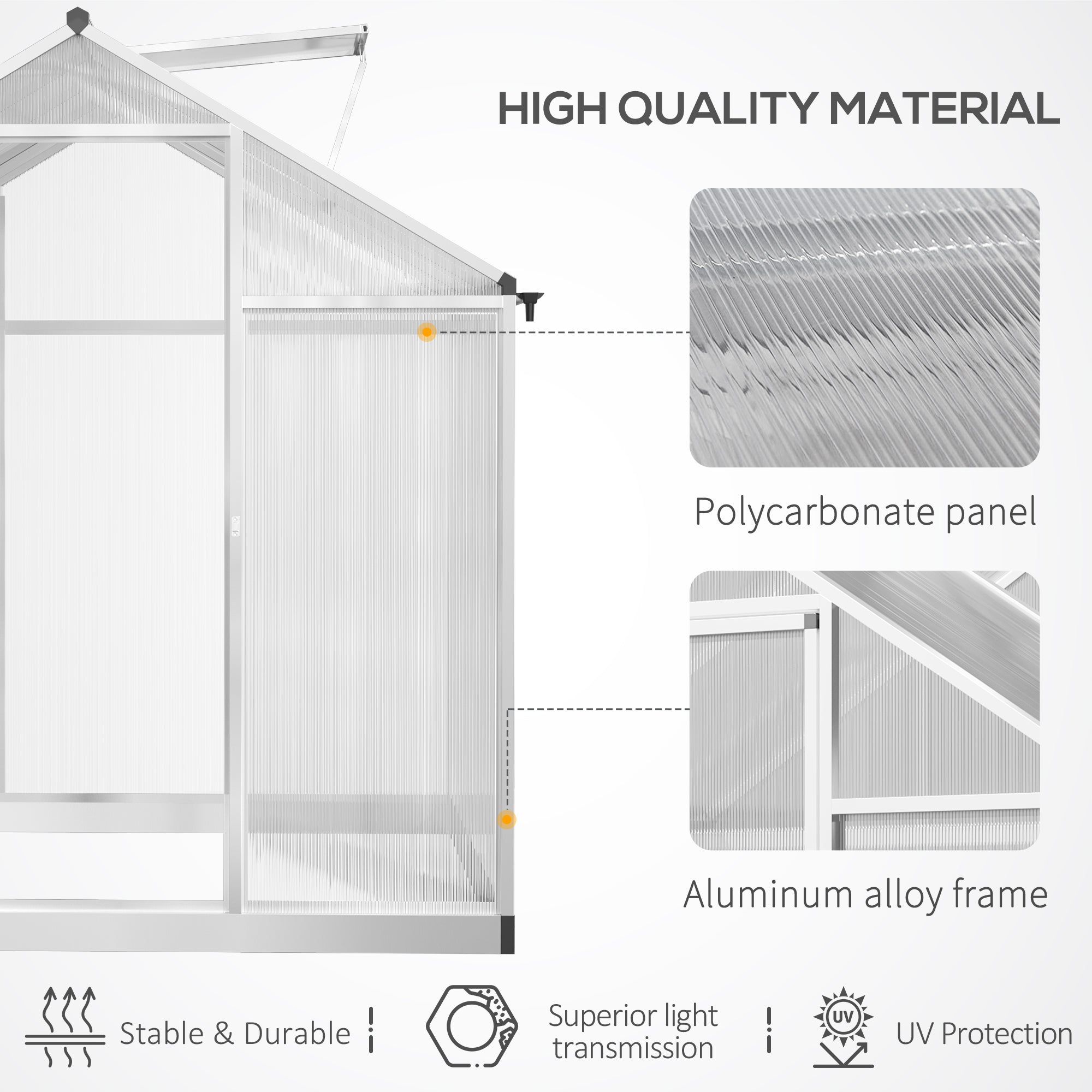 Outsunny 6' x 8' x 6.4' Walk-in Garden Greenhouse Polycarbonate Panels Plants Flower Growth Shed Cold Frame Outdoor Portable Warm House Aluminum Frame, Silver