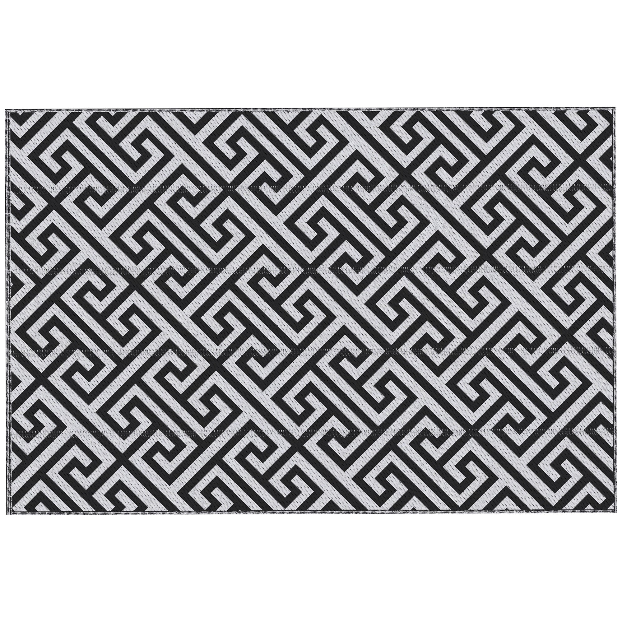 Outsunny Reversible Outdoor RV Rug, 6' x 9' Patio Floor Mat, Plastic Straw Rug for Backyard, Deck, Picnic, Beach, Camping, Black and White