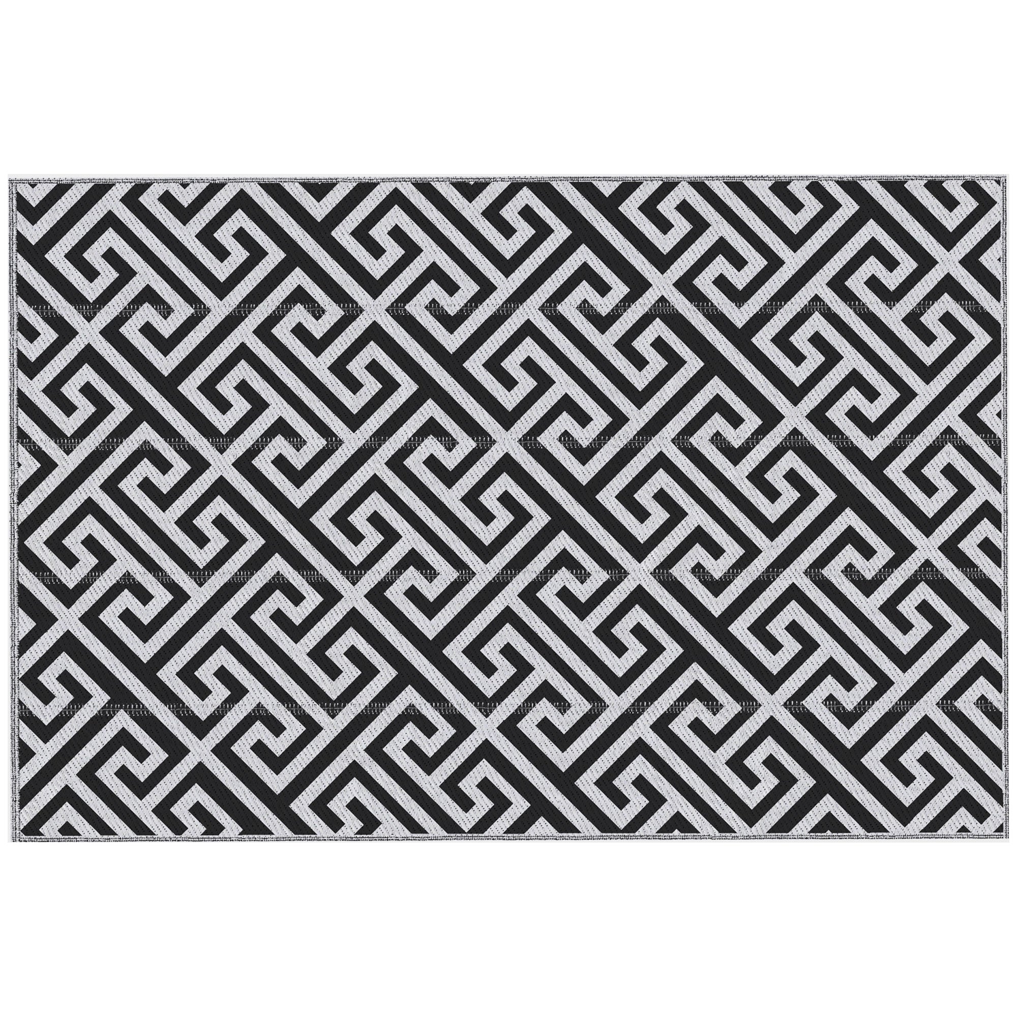 Outsunny Reversible Outdoor RV Rug, 6' x 9' Patio Floor Mat, Plastic Straw Rug for Backyard, Deck, Picnic, Beach, Camping, Black and White