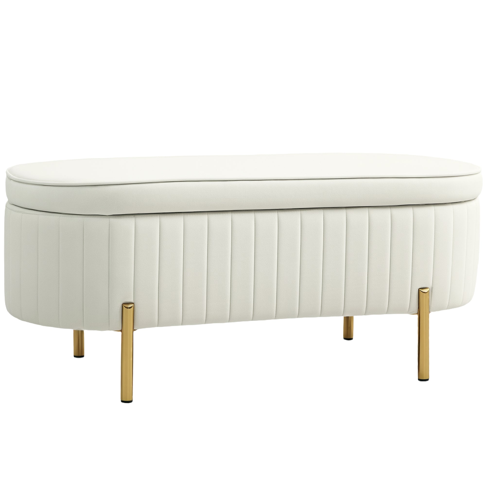 HOMCOM Upholstered Bedroom Bench, Channel Tufted Storage Bench, Bench Seat with Thick Padding and Metal Legs, Ottoman Bench for Bedroom Living Room, Hallway, Cream White