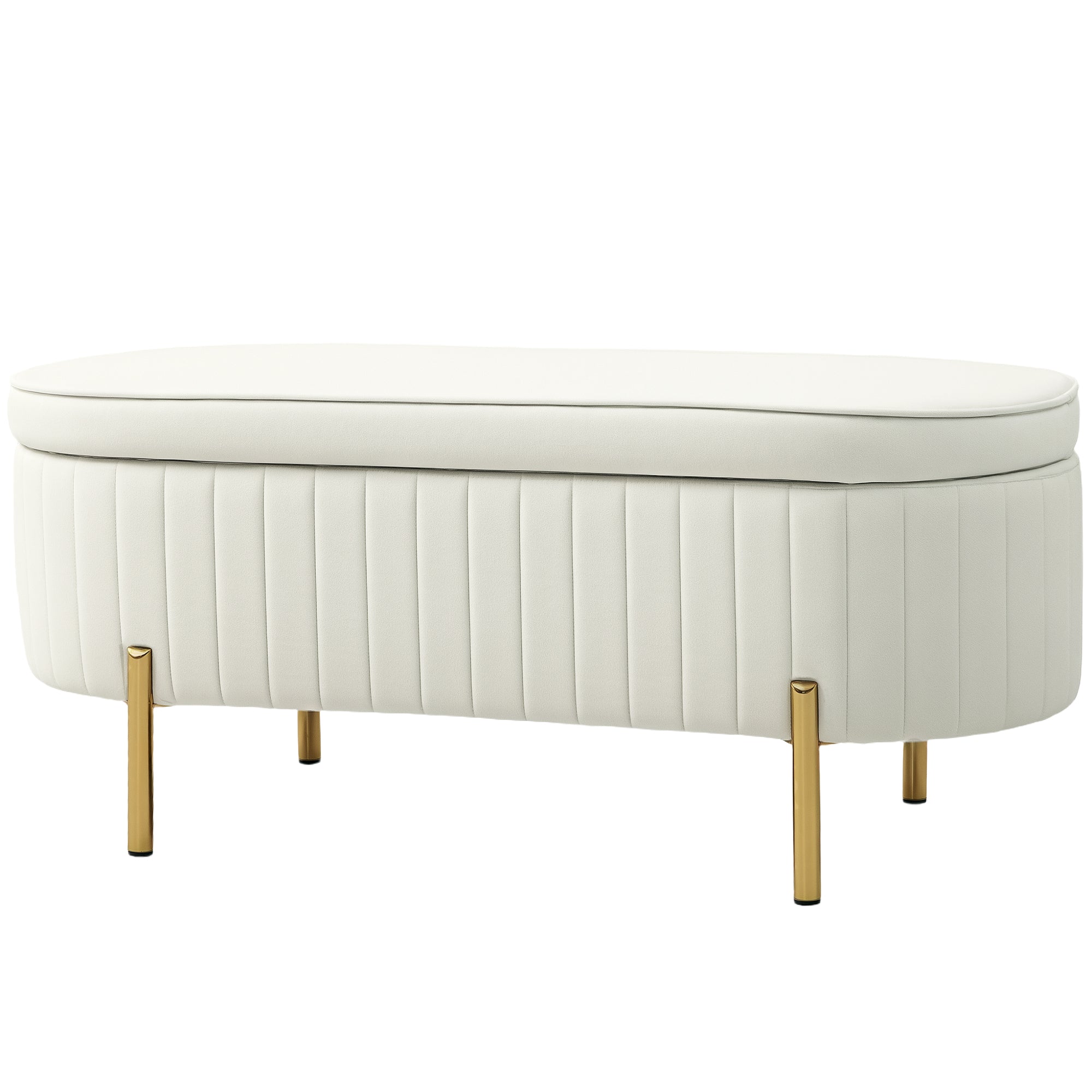 HOMCOM Upholstered Bedroom Bench, Channel Tufted Storage Bench, Bench Seat with Thick Padding and Metal Legs, Ottoman Bench for Bedroom Living Room, Hallway, Cream White