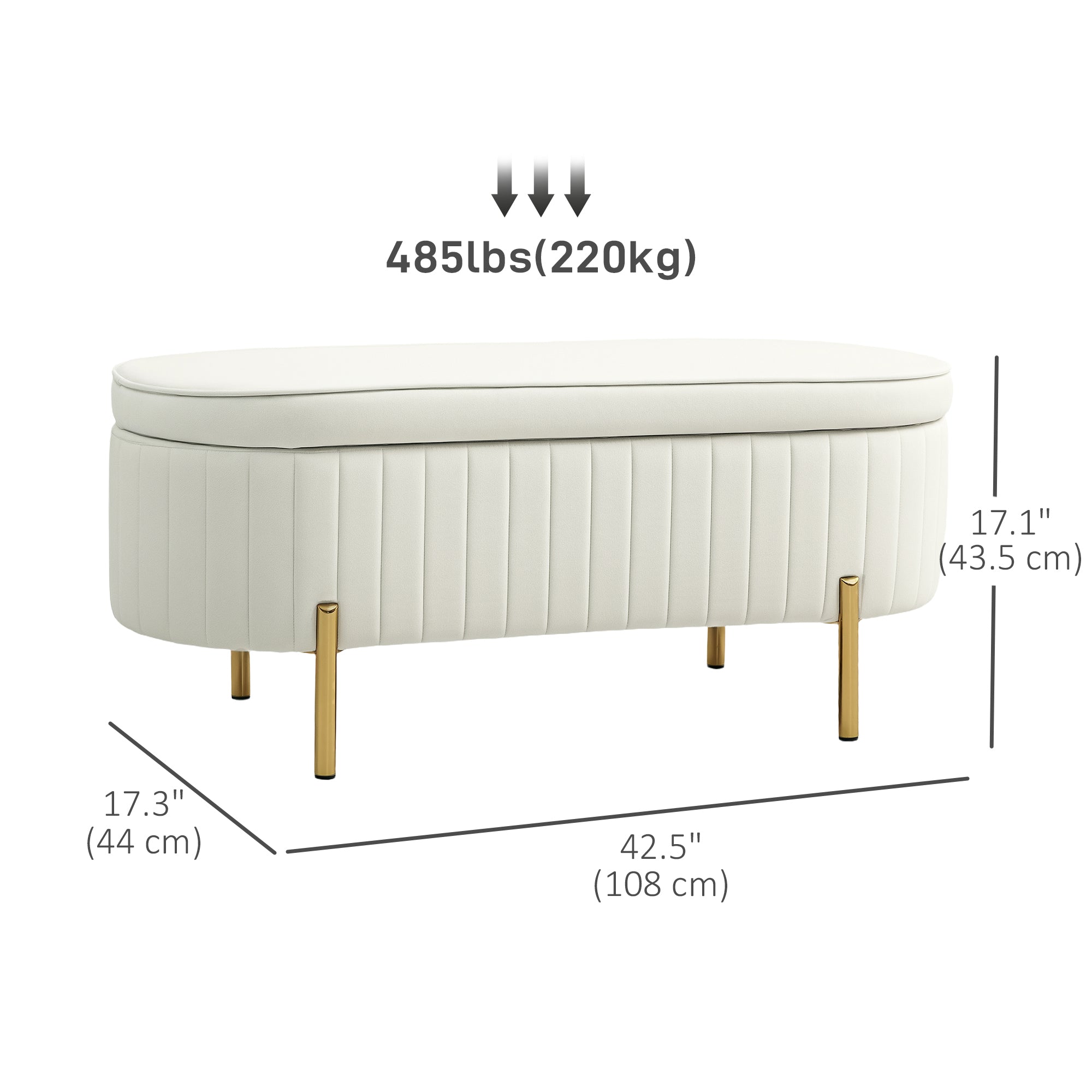 HOMCOM Upholstered Bedroom Bench, Channel Tufted Storage Bench, Bench Seat with Thick Padding and Metal Legs, Ottoman Bench for Bedroom Living Room, Hallway, Cream White