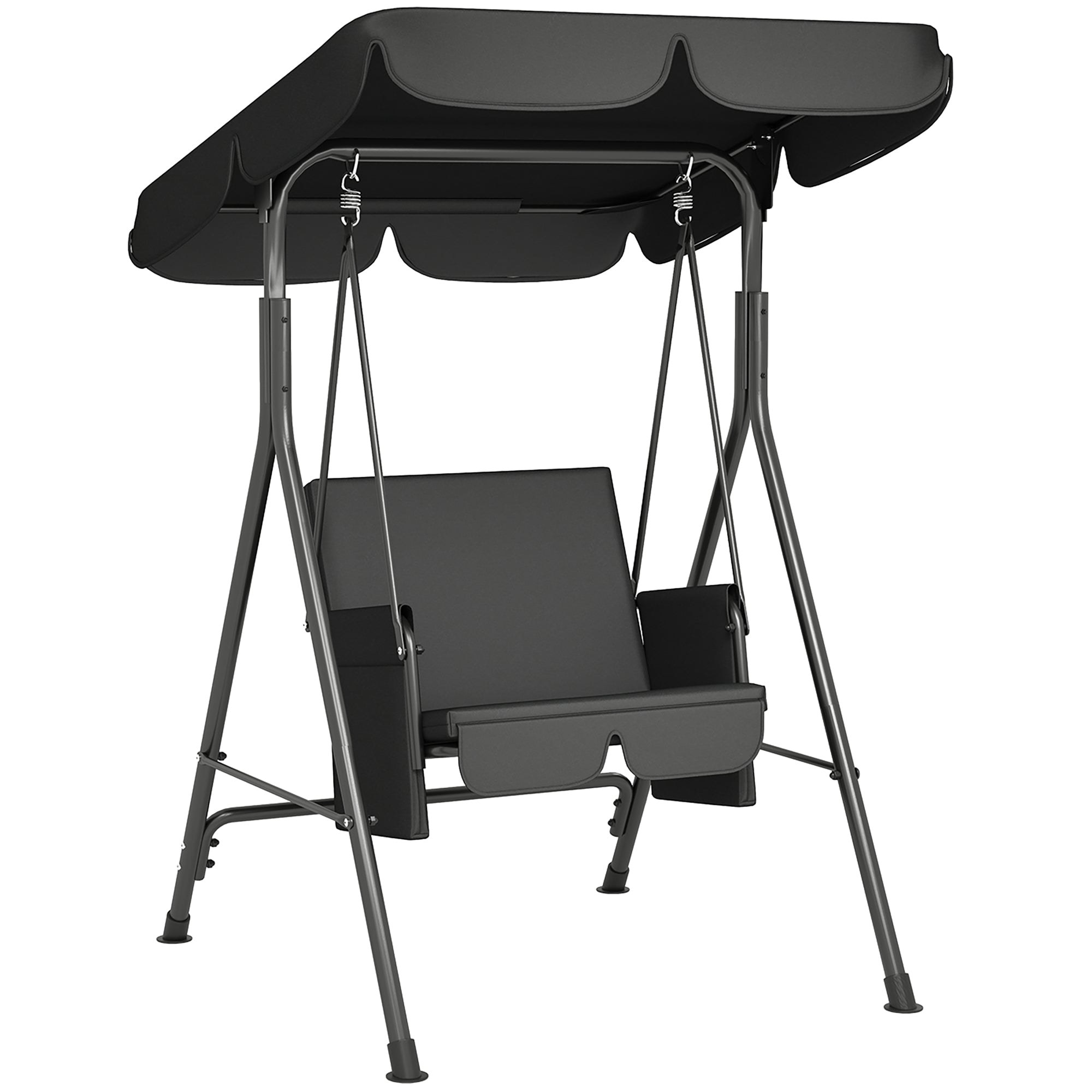 Outsunny 1-Seat Patio Swing Chair, Outdoor Porch Swing Glider with Adjustable Canopy, Cushions and Weather Resistant Steel Frame for Garden, Poolside, Black
