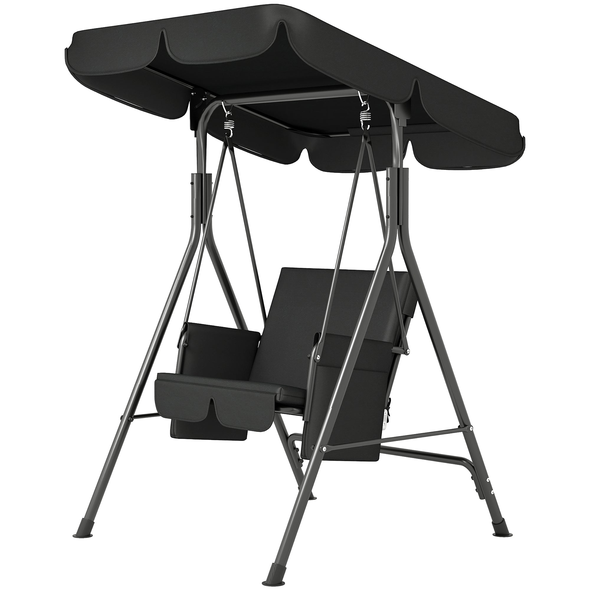 Outsunny 1-Seat Patio Swing Chair, Outdoor Porch Swing Glider with Adjustable Canopy, Cushions and Weather Resistant Steel Frame for Garden, Poolside, Black