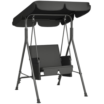 Outsunny 1-Seat Patio Swing Chair, Outdoor Porch Swing Glider with Adjustable Canopy, Cushions and Weather Resistant Steel Frame for Garden, Poolside, Black