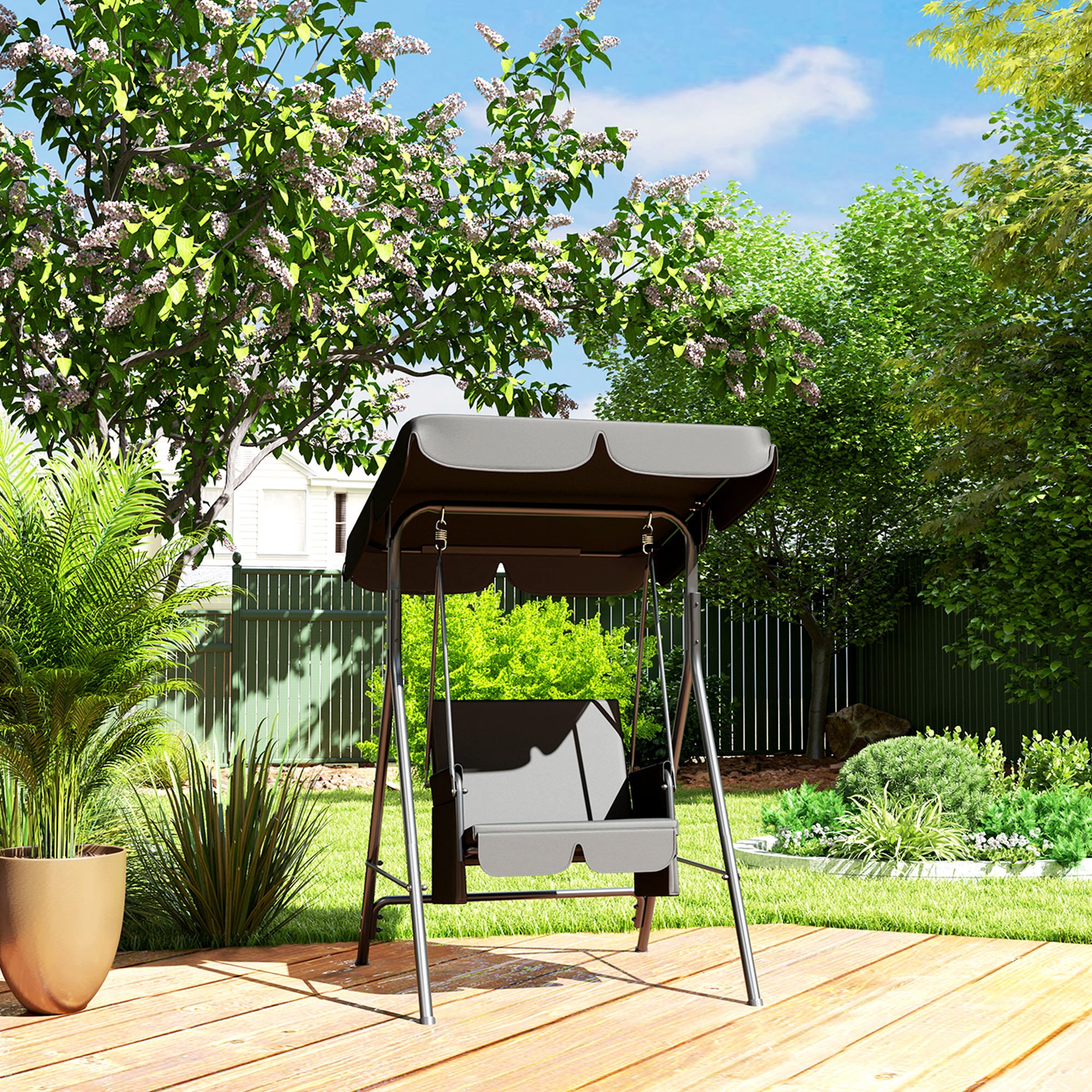 Outsunny 1-Seat Patio Swing Chair, Outdoor Porch Swing Glider with Adjustable Canopy, Cushions and Weather Resistant Steel Frame for Garden, Poolside, Black