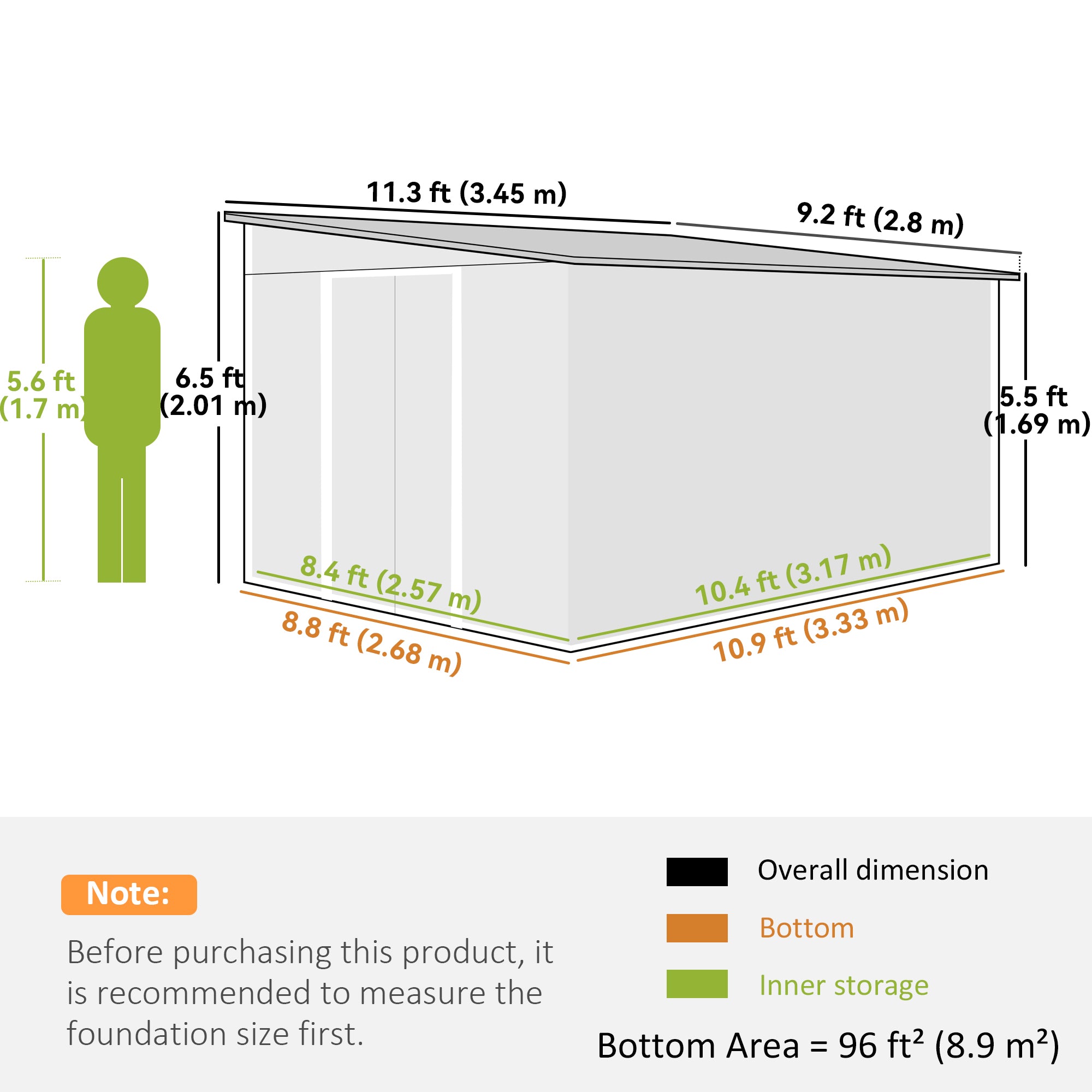 Outsunny 11' x 9' Steel Garden Storage Shed, Outdoor Metal Tool House with Double Sliding Doors & 2 Air Vents, Grey