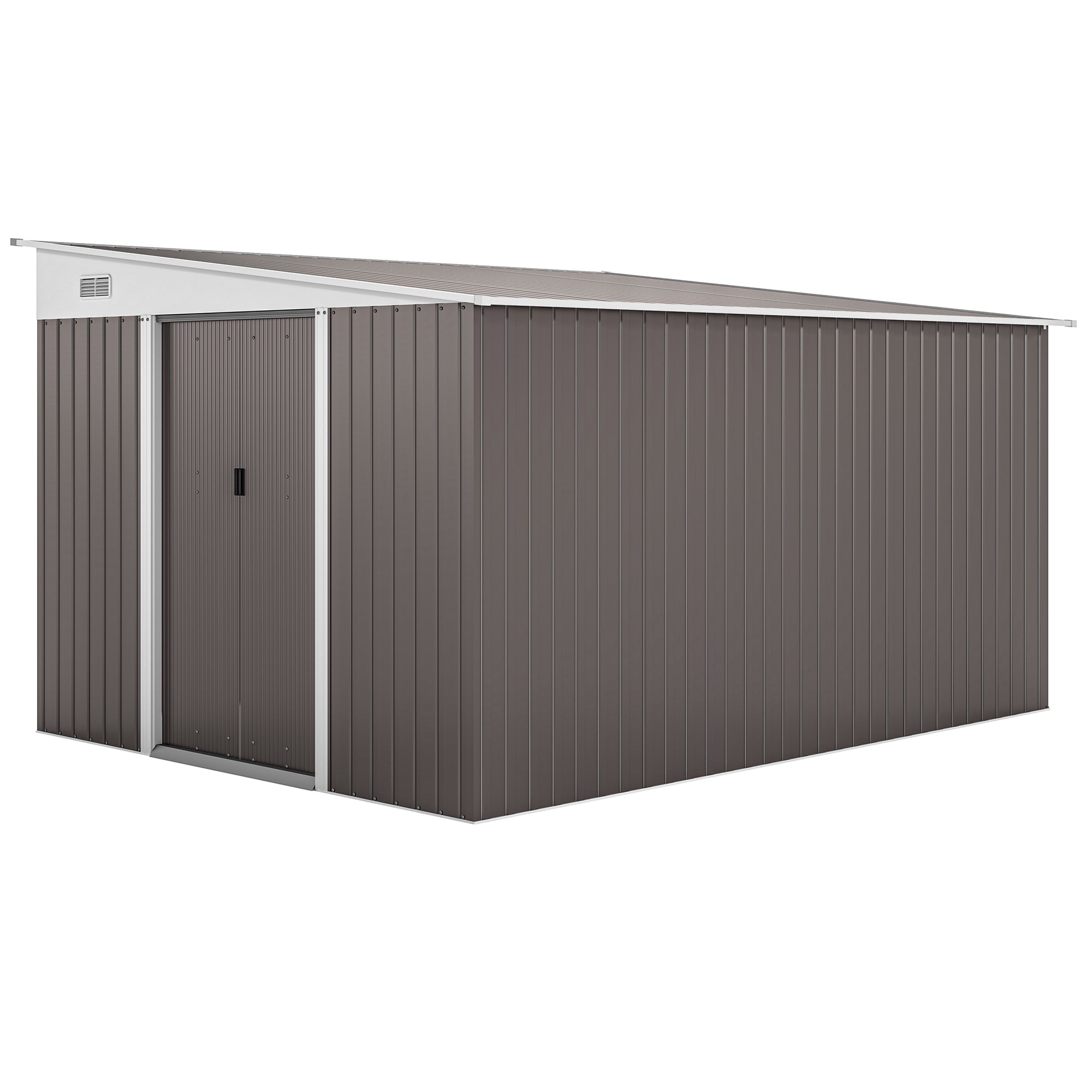Outsunny 11' x 9' Steel Garden Storage Shed, Outdoor Metal Tool House with Double Sliding Doors & 2 Air Vents, Grey