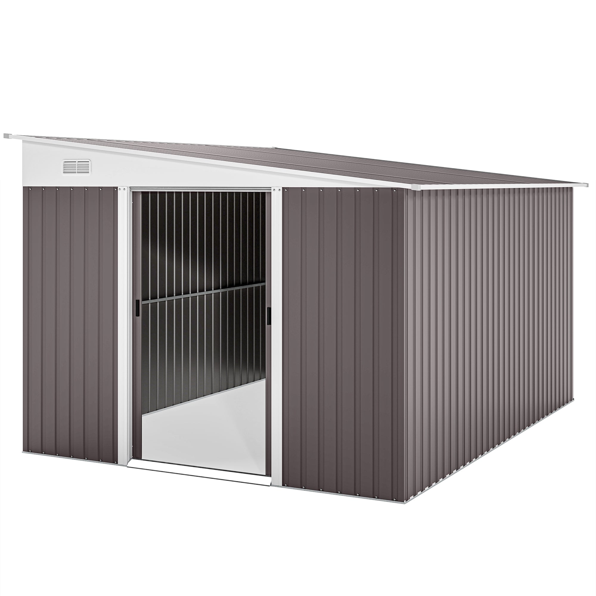 Outsunny 11' x 9' Steel Garden Storage Shed, Outdoor Metal Tool House with Double Sliding Doors & 2 Air Vents, Grey