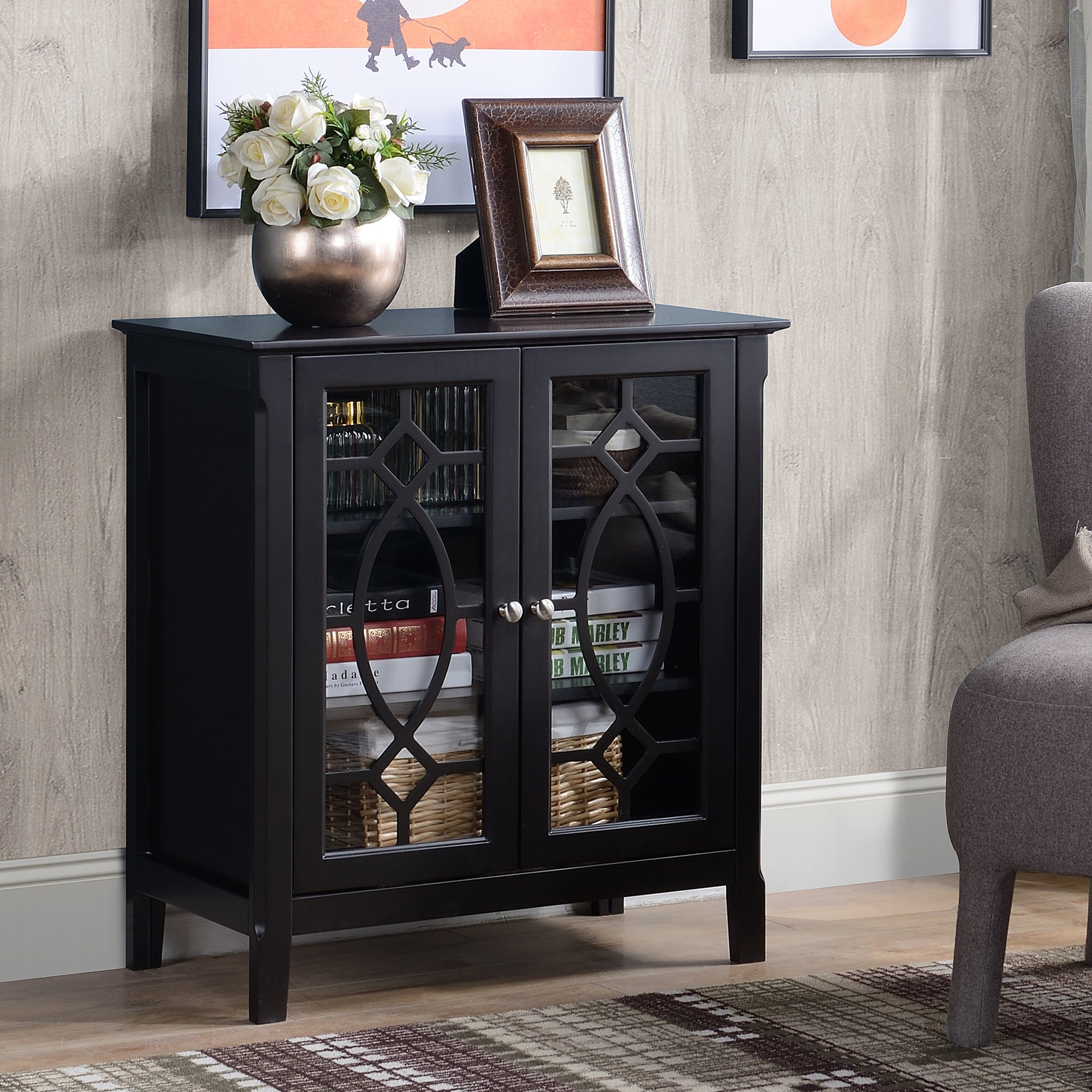 HOMCOM Sideboard Display Cabinet with Double Framed Glass Doors, 2 Adjustable Shelves, and Elevated Base, Espresso
