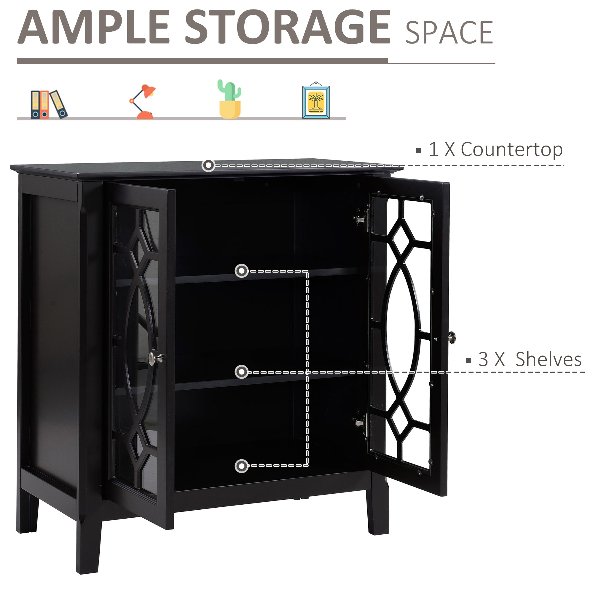 HOMCOM Sideboard Display Cabinet with Double Framed Glass Doors, 2 Adjustable Shelves, and Elevated Base, Espresso