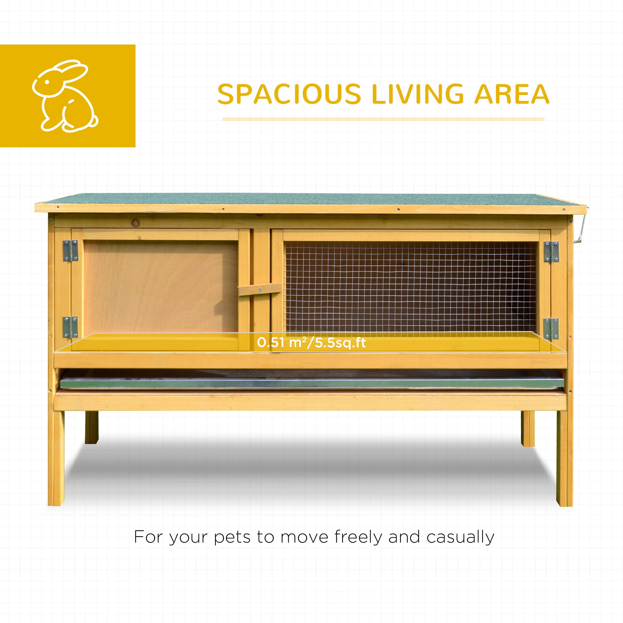 PawHut Wooden Rabbit Hutch Guinea Pigs House Outdoor Small Animal Bunny Cage w/ Hinged Top Slide out Tray 115 x 44.3 x 65 cm