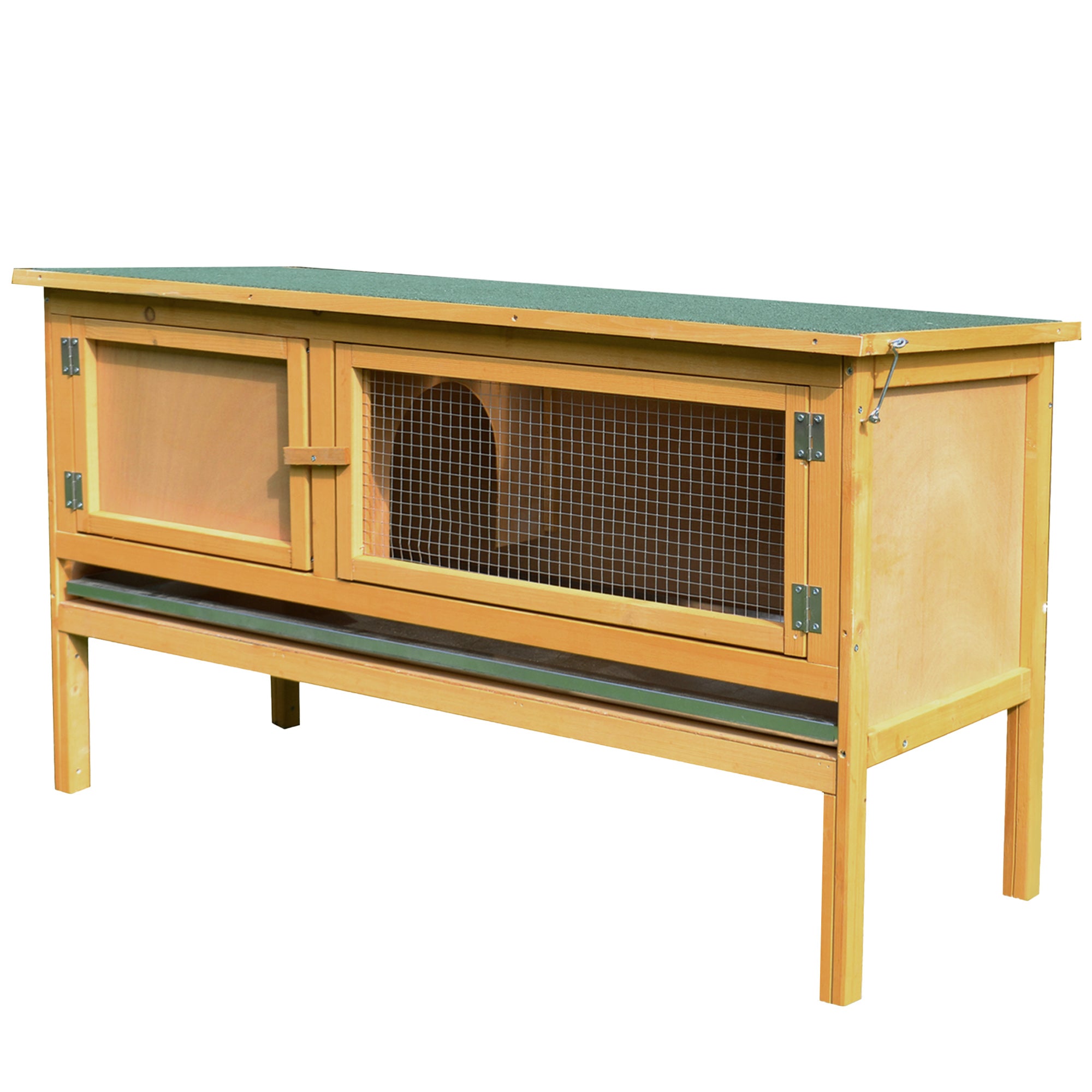 PawHut Wooden Rabbit Hutch Guinea Pigs House Outdoor Small Animal Bunny Cage w/ Hinged Top Slide out Tray 115 x 44.3 x 65 cm