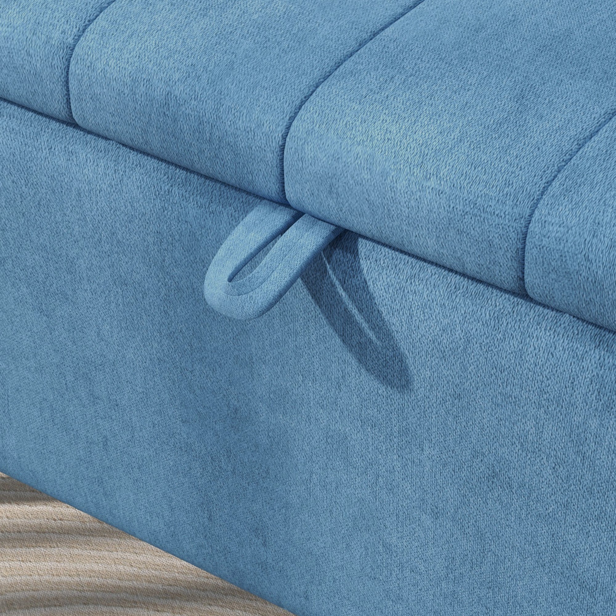 HOMCOM Storage Ottoman with Flip Top, Rectangular Upholstered Bench, Linen Fabric Footstool with Steel Legs for Living Room, Bedroom, Dark Blue