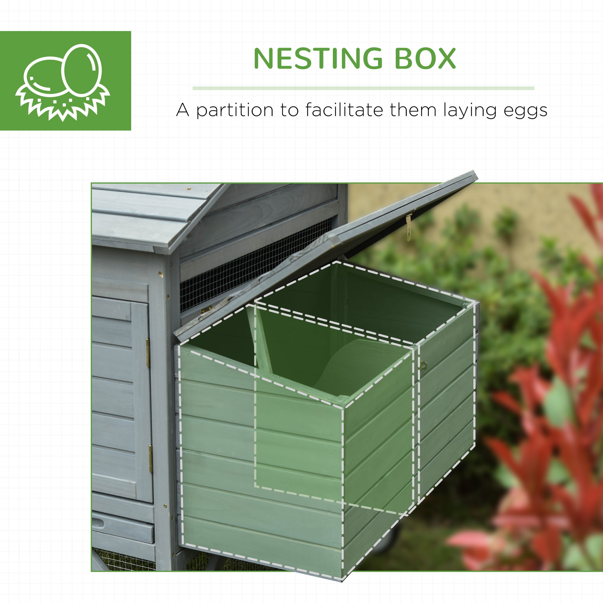 PawHut 96.5" Chicken Coop Wooden Hen House Poultry Cage Pen Portable with Wheels and Nesting Box, Chicken Cage for Backyard Outdoor, Gray