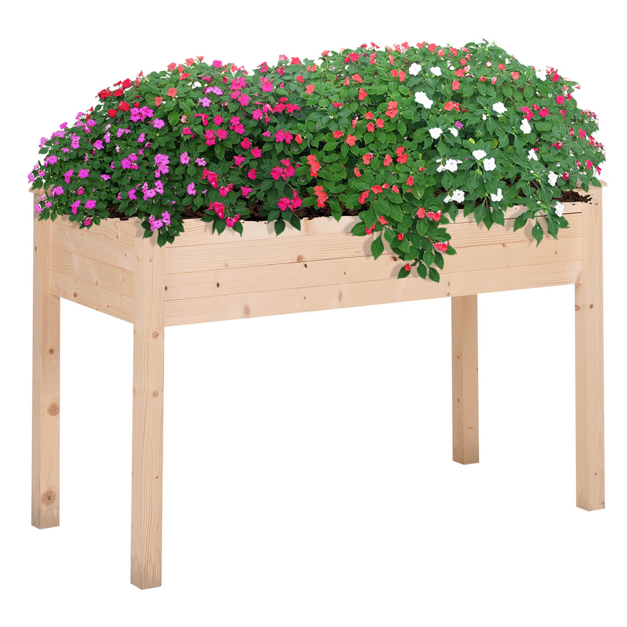Outsunny 48"x22"x30" Elevated Planter Box with Legs Wooden Patio Raised Garden Bed Outdoor Flower Stand Yard Plant Table Raised Flower Planter w/ Inner Bag Natural Wood Colour
