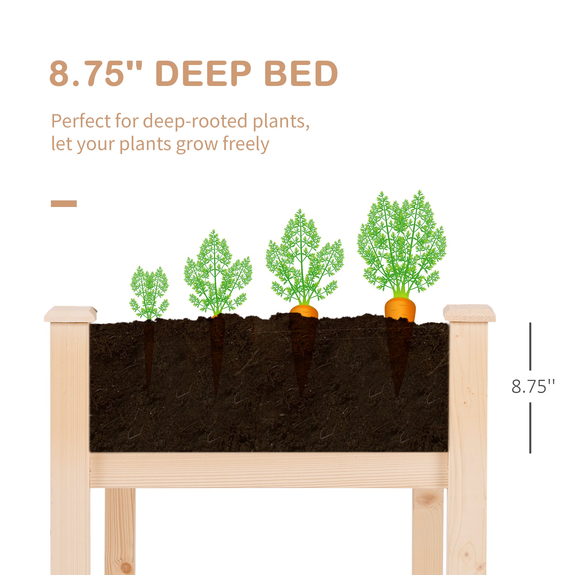Outsunny 48"x22"x30" Elevated Planter Box with Legs Wooden Patio Raised Garden Bed Outdoor Flower Stand Yard Plant Table Raised Flower Planter w/ Inner Bag Natural Wood Colour
