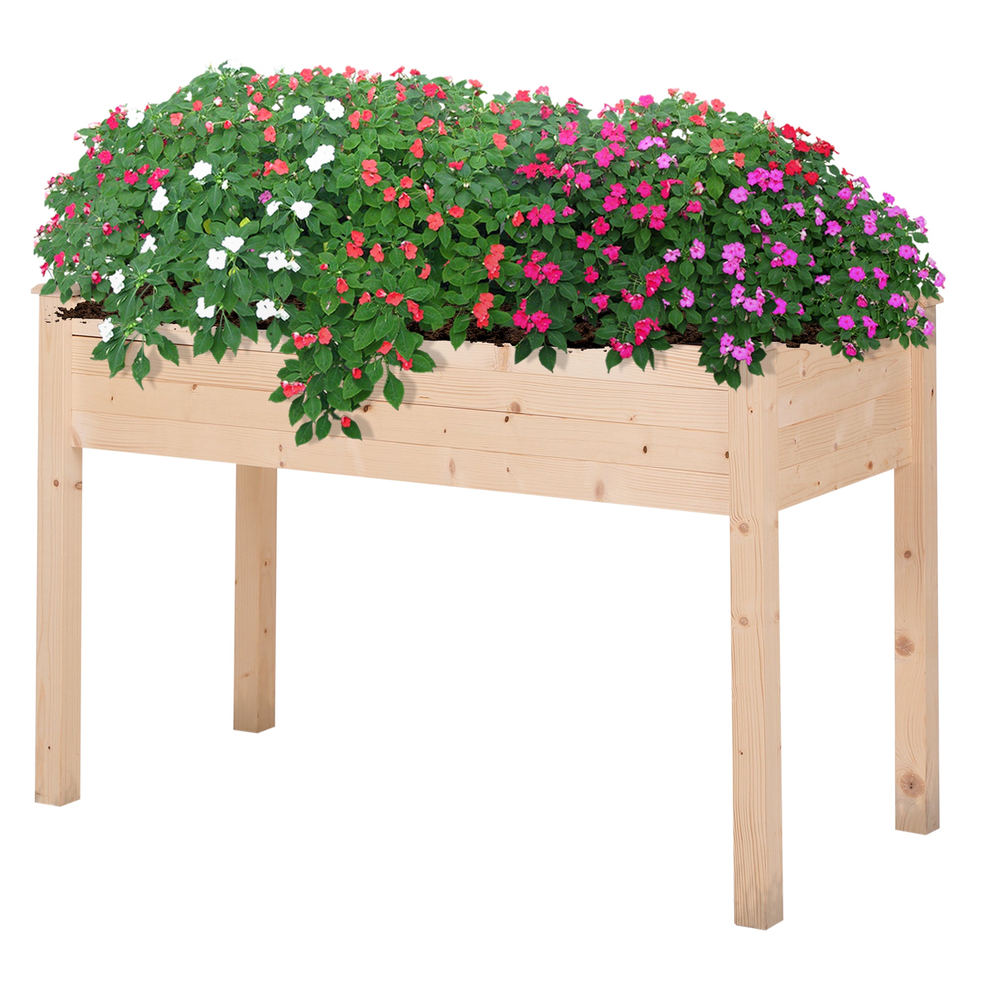 Outsunny 48"x22"x30" Elevated Planter Box with Legs Wooden Patio Raised Garden Bed Outdoor Flower Stand Yard Plant Table Raised Flower Planter w/ Inner Bag Natural Wood Colour