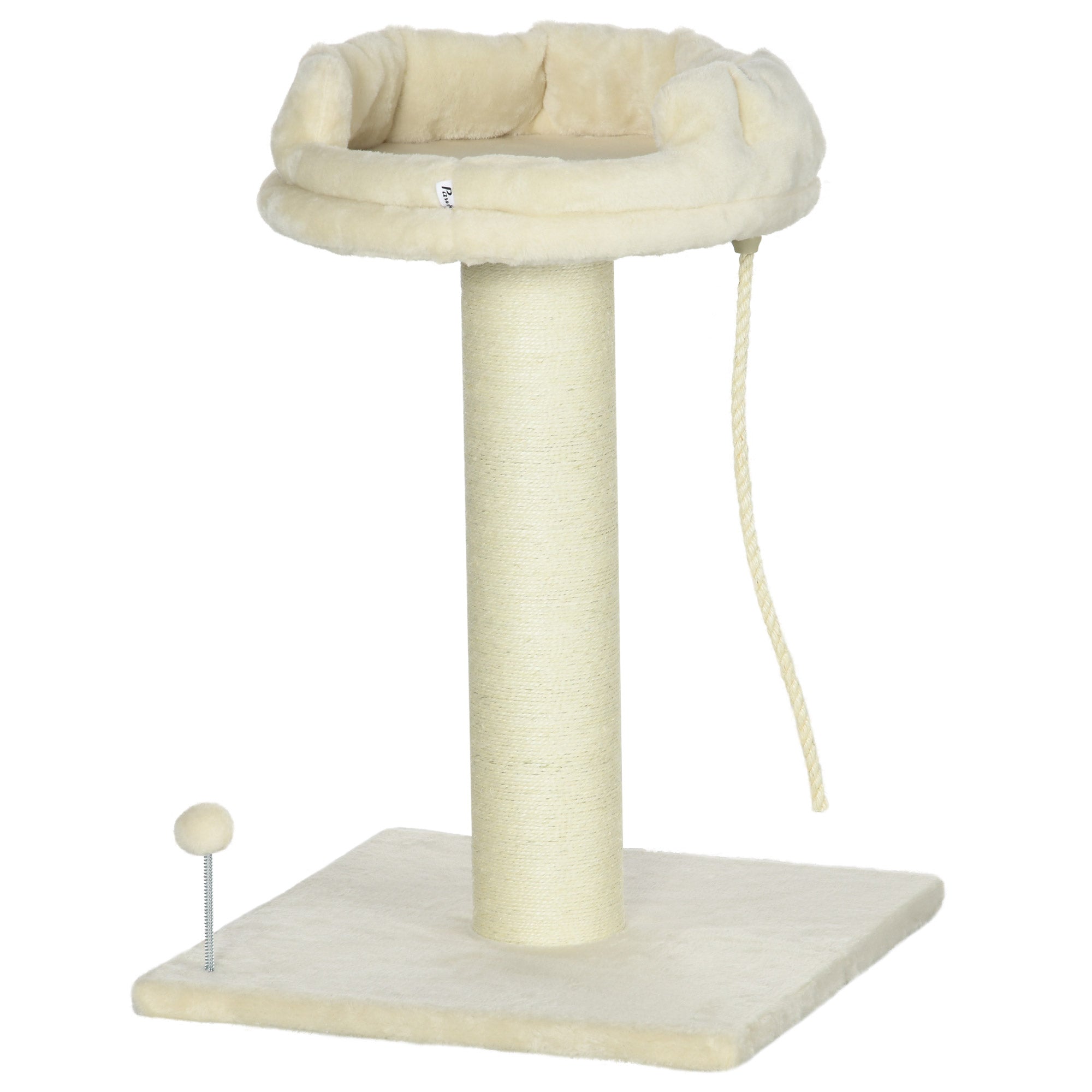 PawHut 83cm Cat Tree, Cat Tower for Indoor Cats w/ Sisal scratching posts, Enlarged Kitten Bed, Ball & String Toy - Cream