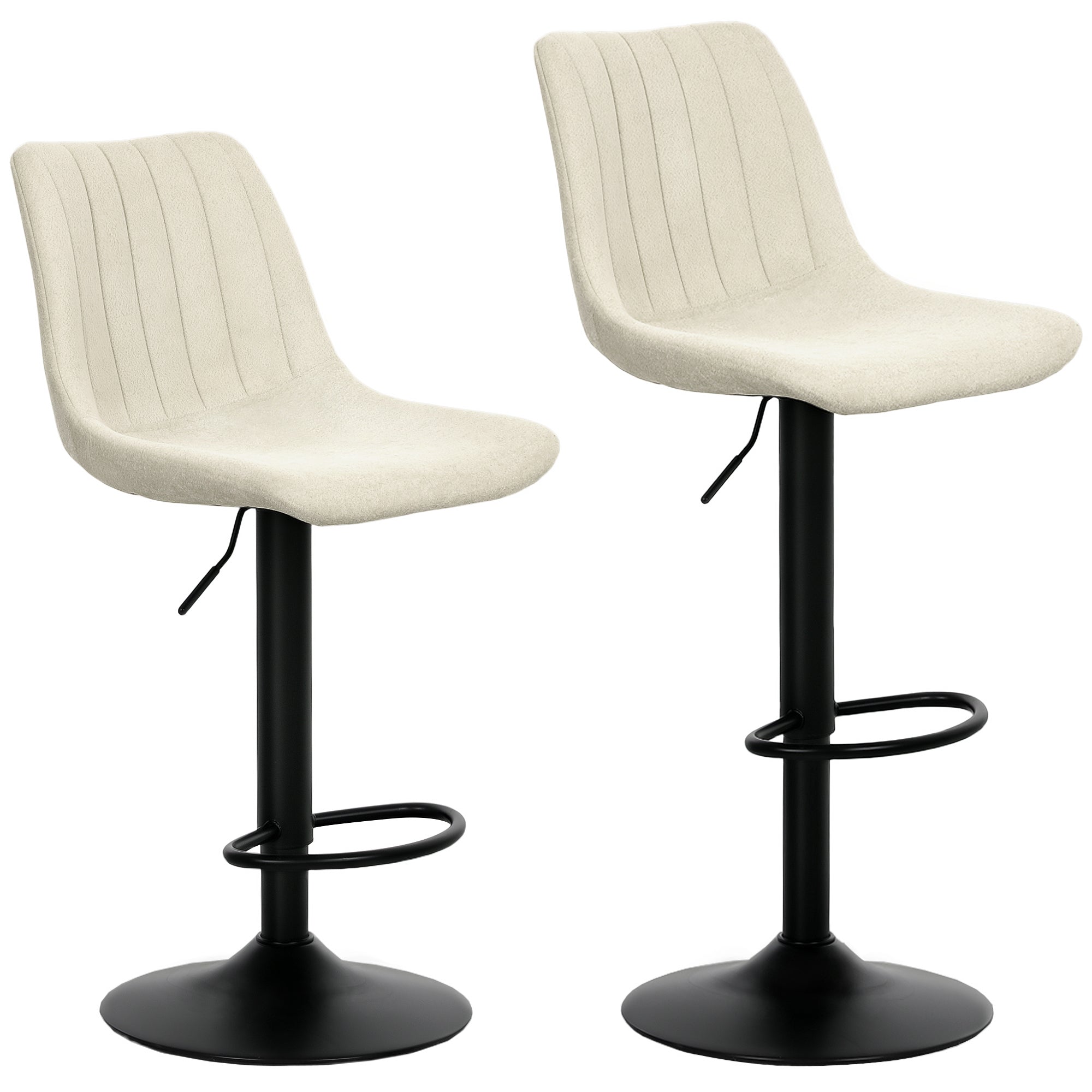 HOMCOM Adjustable Bar Stools Set of 2, Swivel Counter Height Barstools with Back, Footrest, Upholstered Chenille Bar Chairs for Kitchen Island Counter Dining Room, Beige