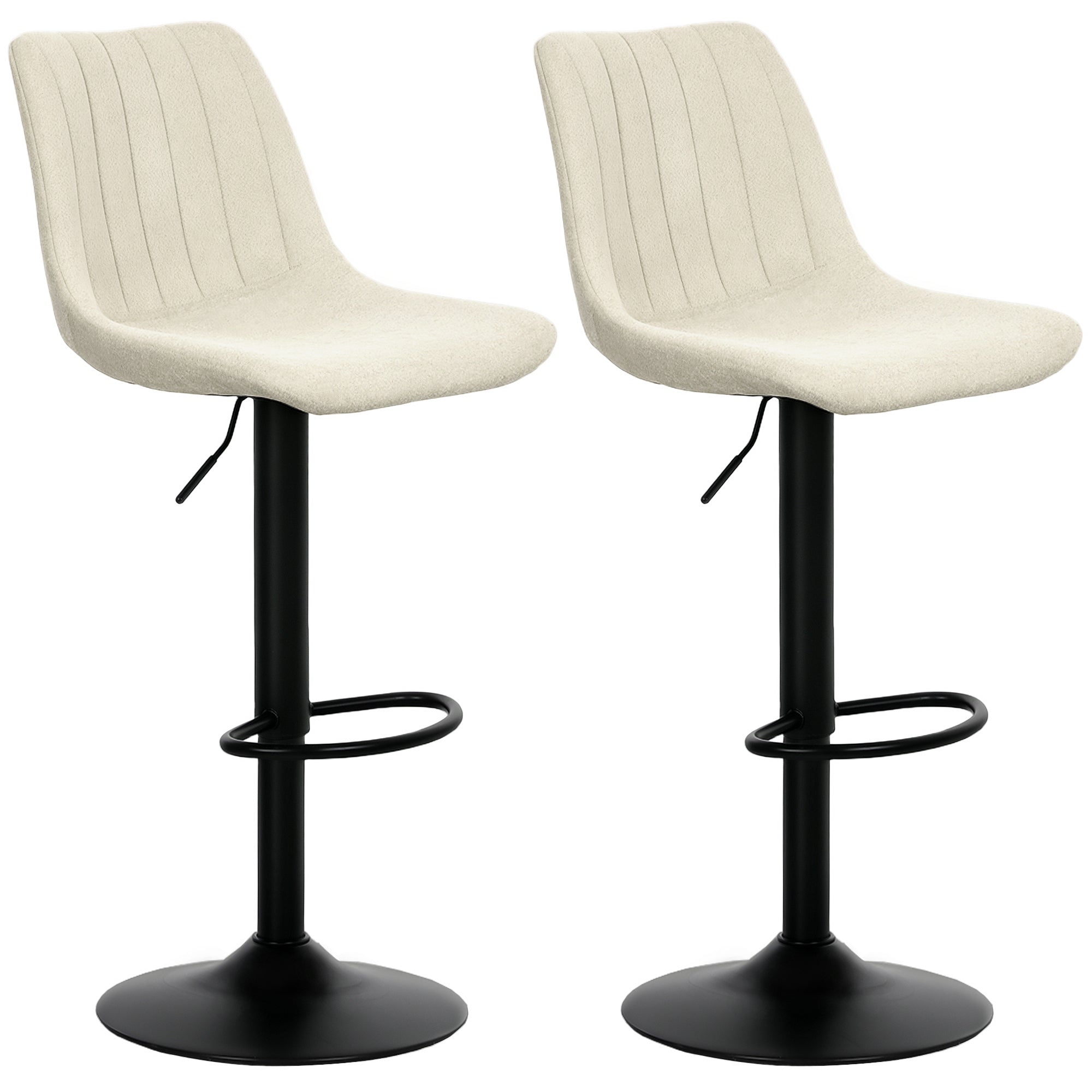 HOMCOM Adjustable Bar Stools Set of 2, Swivel Counter Height Barstools with Back, Footrest, Upholstered Chenille Bar Chairs for Kitchen Island Counter Dining Room, Beige