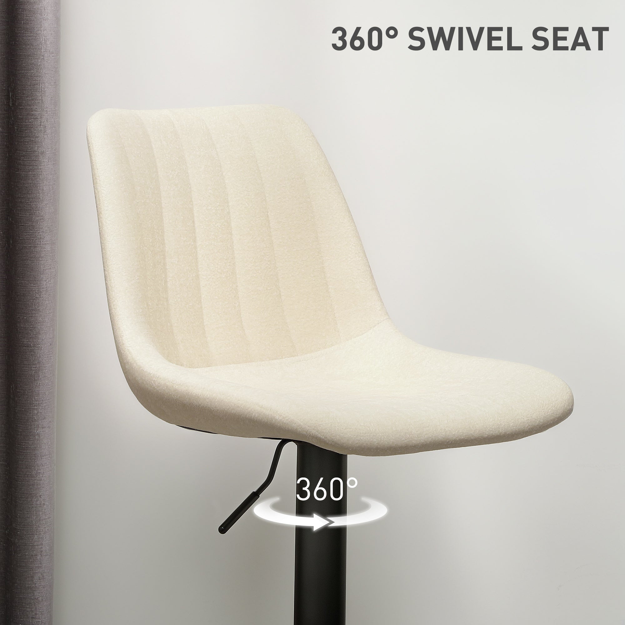 HOMCOM Adjustable Bar Stools Set of 2, Swivel Counter Height Barstools with Back, Footrest, Upholstered Chenille Bar Chairs for Kitchen Island Counter Dining Room, Beige