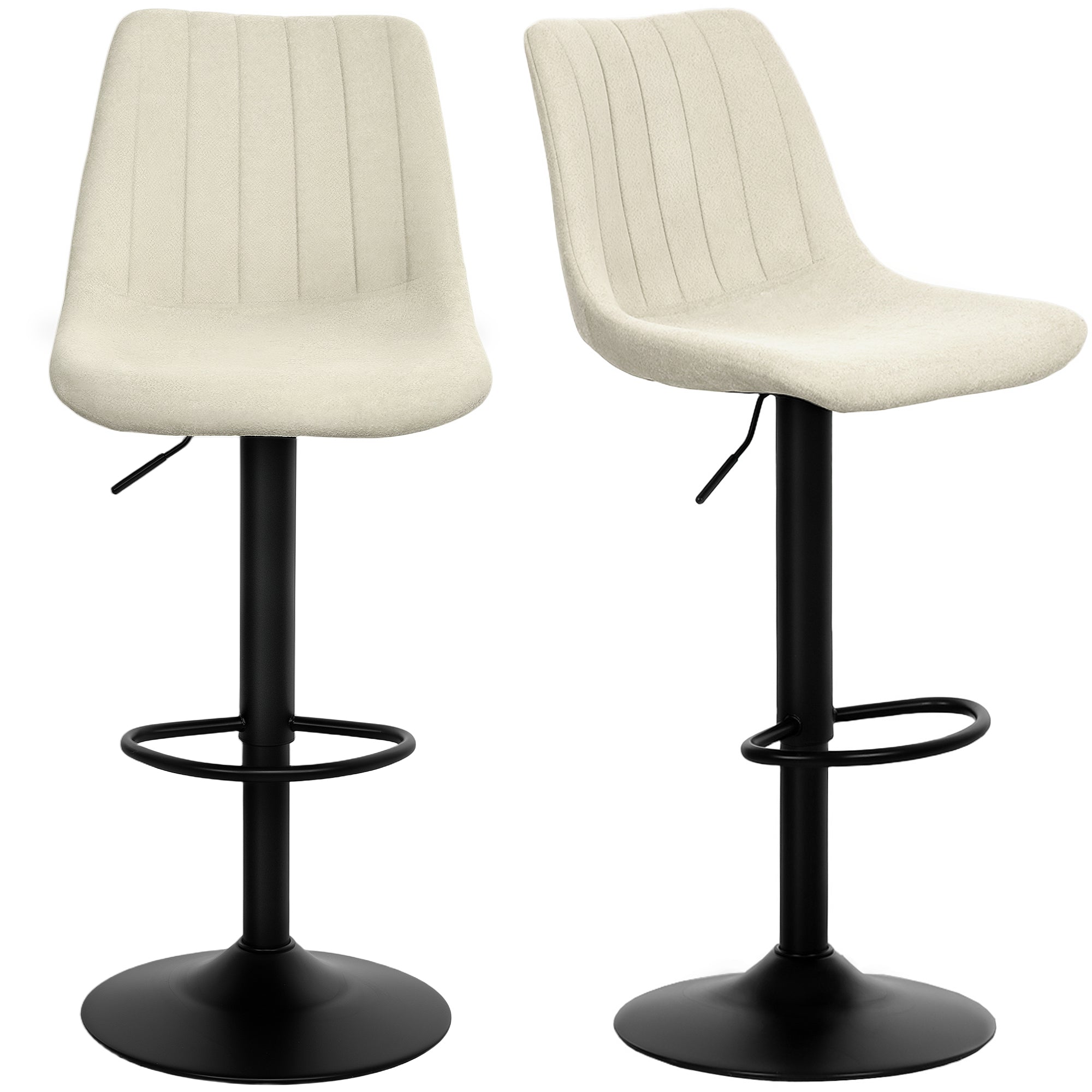 HOMCOM Adjustable Bar Stools Set of 2, Swivel Counter Height Barstools with Back, Footrest, Upholstered Chenille Bar Chairs for Kitchen Island Counter Dining Room, Beige
