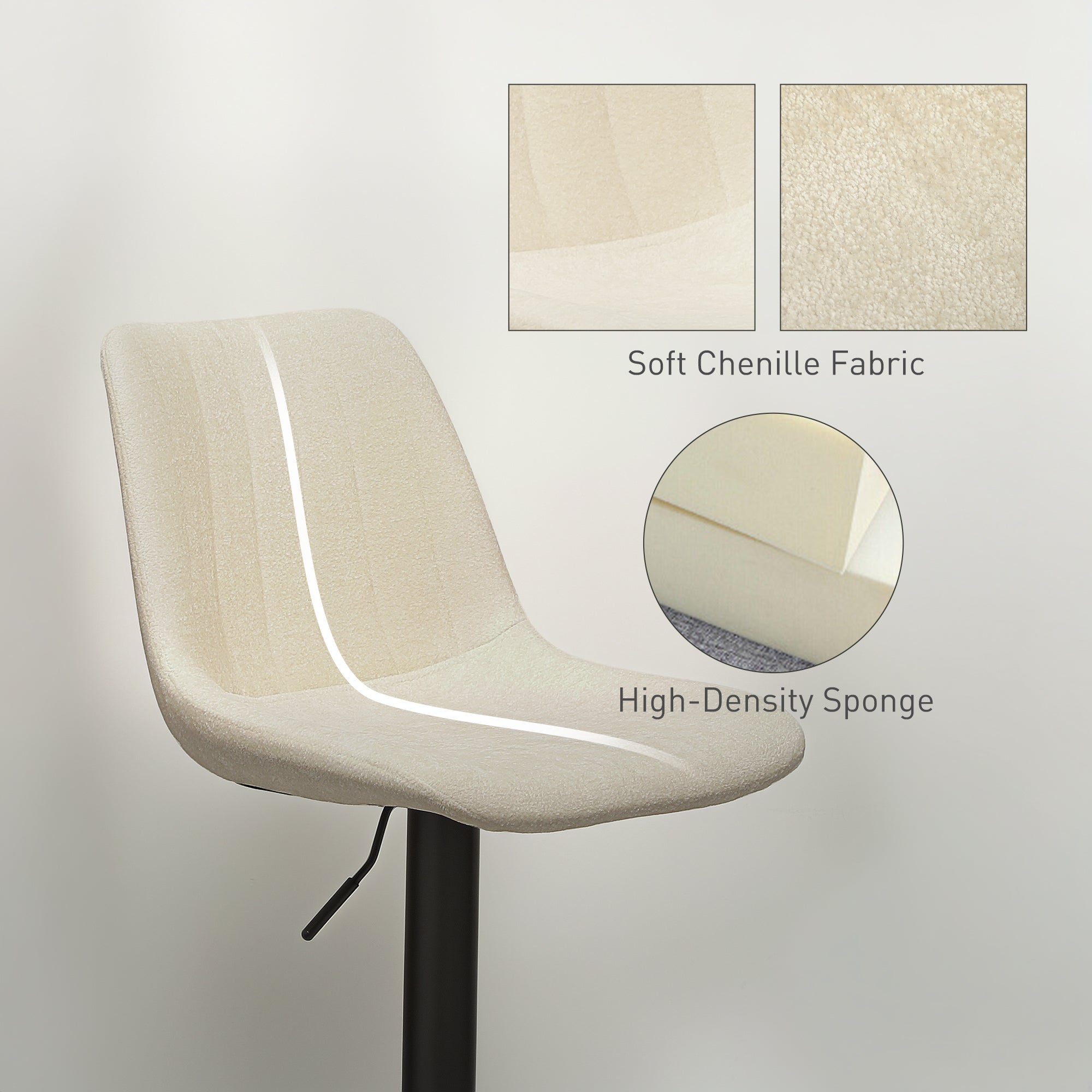 HOMCOM Adjustable Bar Stools Set of 2, Swivel Counter Height Barstools with Back, Footrest, Upholstered Chenille Bar Chairs for Kitchen Island Counter Dining Room, Beige
