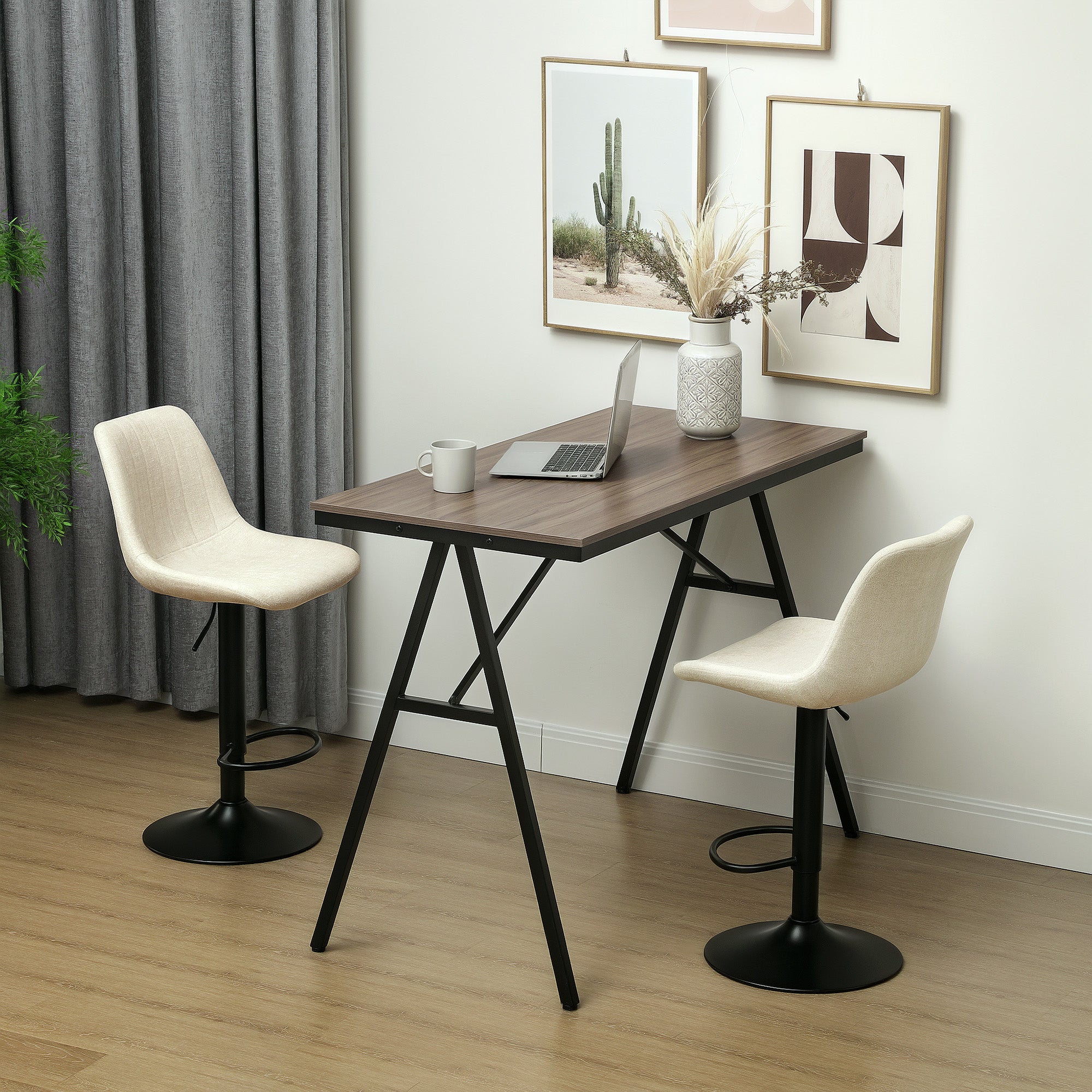 HOMCOM Adjustable Bar Stools Set of 2, Swivel Counter Height Barstools with Back, Footrest, Upholstered Chenille Bar Chairs for Kitchen Island Counter Dining Room, Beige