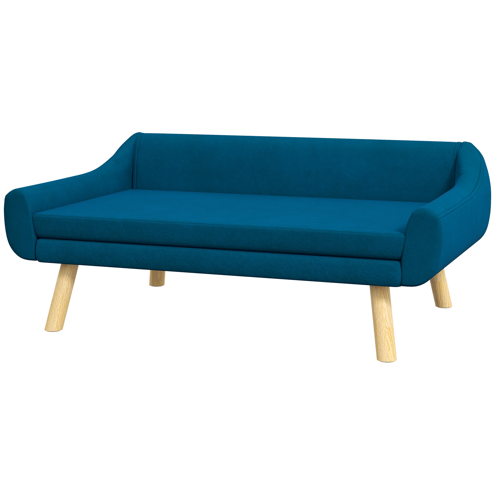 PawHut Dog Sofa Bed with Soft Cushion, Pet Couch with Wooden Frame, Removable and Washable Cover, for Medium and Large Dogs, Blue