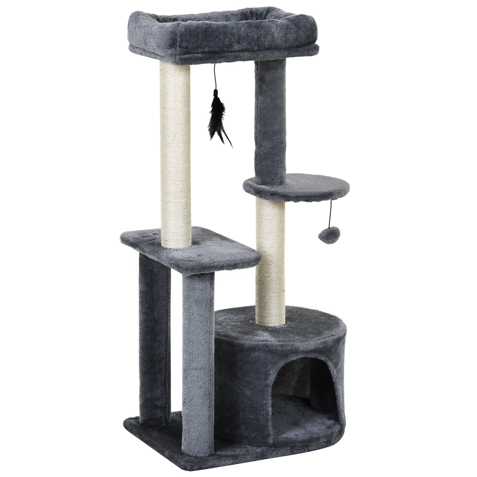 PawHut Cat Tree Cat Funiture Tower Multi-Level 1 Condo 1 Perch Sisal-Covered Scratching Post, Climbing Activity Stable Toys, Included Simply Style Height 39", Grey