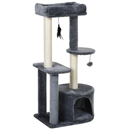 PawHut Cat Tree Cat Funiture Tower Multi-Level 1 Condo 1 Perch Sisal-Covered Scratching Post, Climbing Activity Stable Toys, Included Simply Style Height 39", Grey