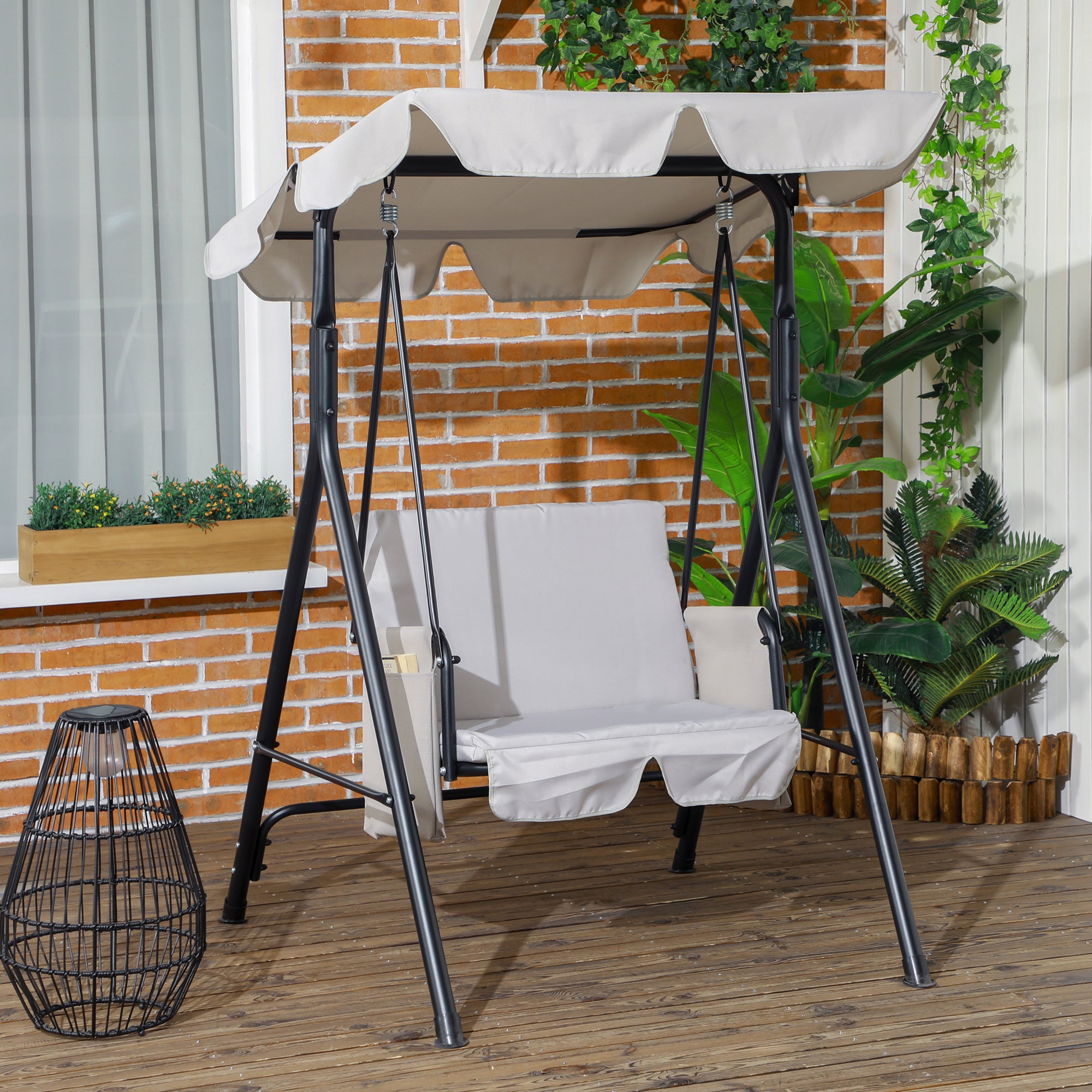 Outsunny 1-Seat Patio Swing Chair, Outdoor Porch Swing Glider with Adjustable Canopy, Cushions and Weather Resistant Steel Frame for Garden, Poolside, Grey