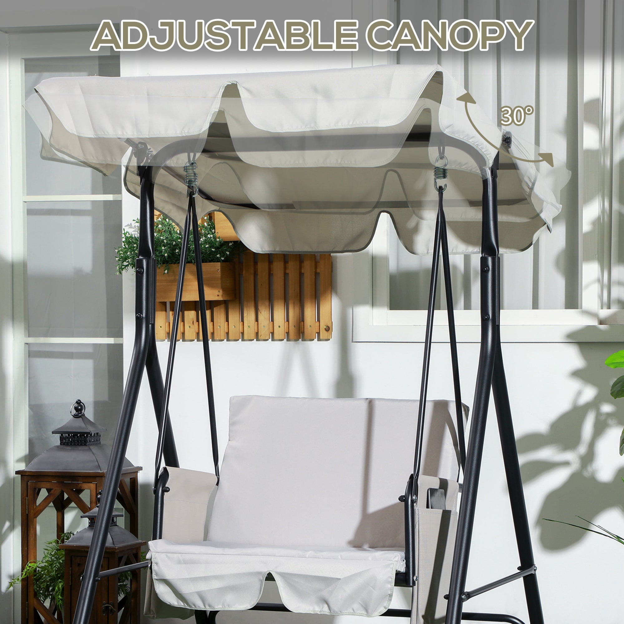 Outsunny 1-Seat Patio Swing Chair, Outdoor Porch Swing Glider with Adjustable Canopy, Cushions and Weather Resistant Steel Frame for Garden, Poolside, Grey