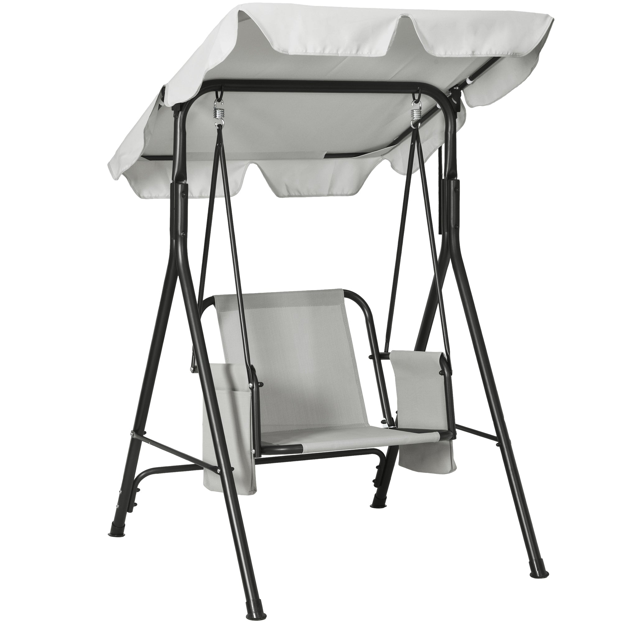 Outsunny 1-Seat Patio Swing Chair, Outdoor Porch Swing Glider with Adjustable Canopy, Cushions and Weather Resistant Steel Frame for Garden, Poolside, Grey