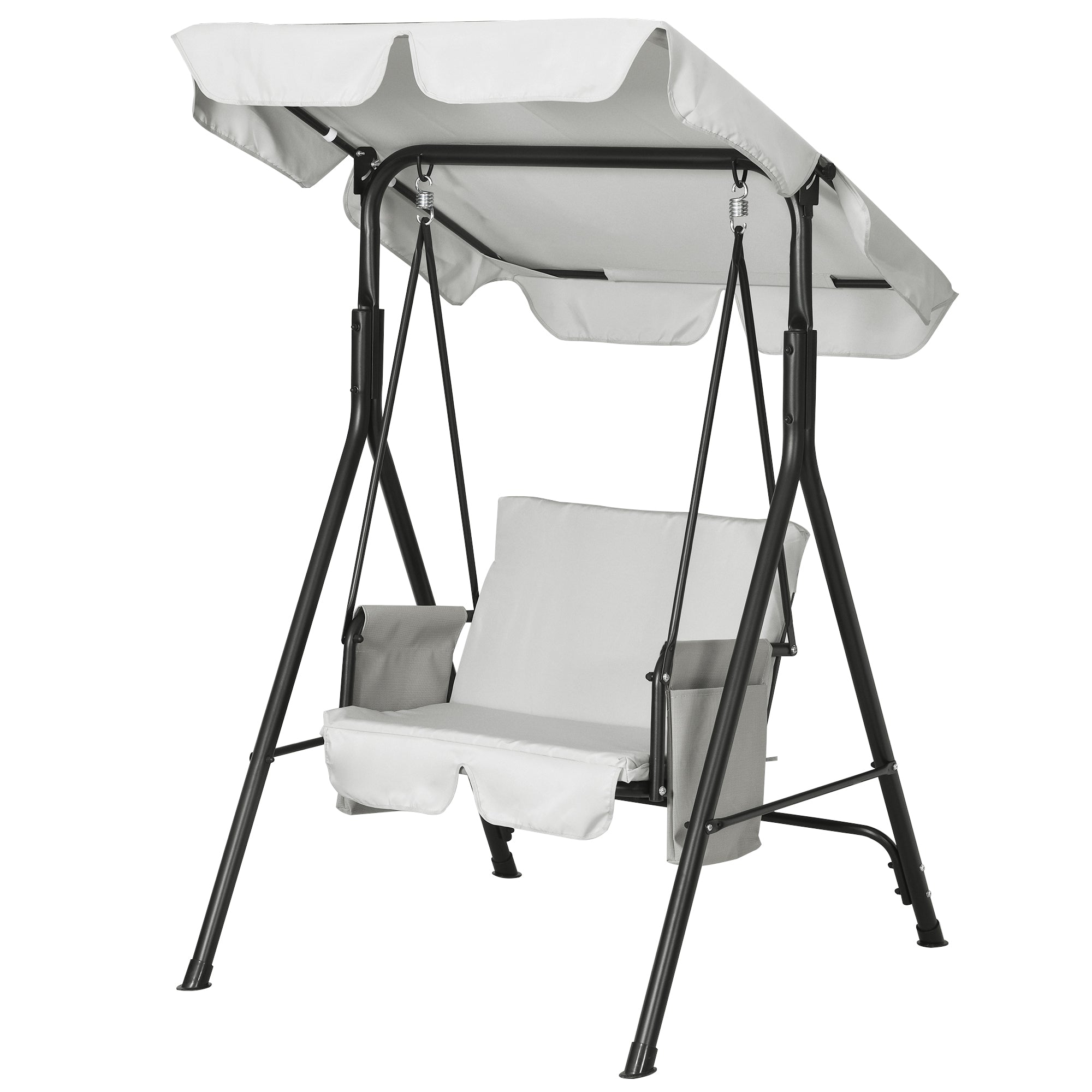 Outsunny 1-Seat Patio Swing Chair, Outdoor Porch Swing Glider with Adjustable Canopy, Cushions and Weather Resistant Steel Frame for Garden, Poolside, Grey