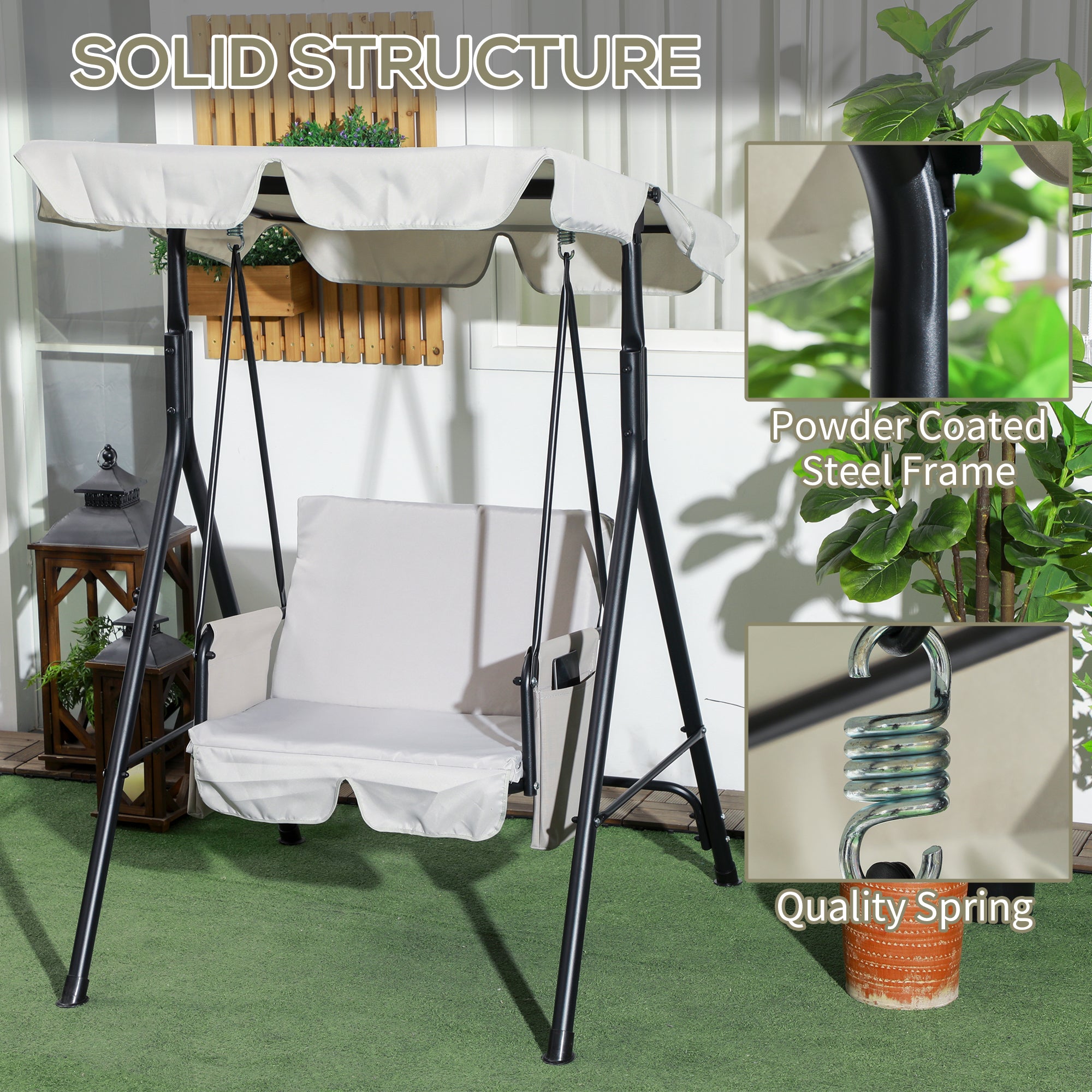 Outsunny 1-Seat Patio Swing Chair, Outdoor Porch Swing Glider with Adjustable Canopy, Cushions and Weather Resistant Steel Frame for Garden, Poolside, Grey