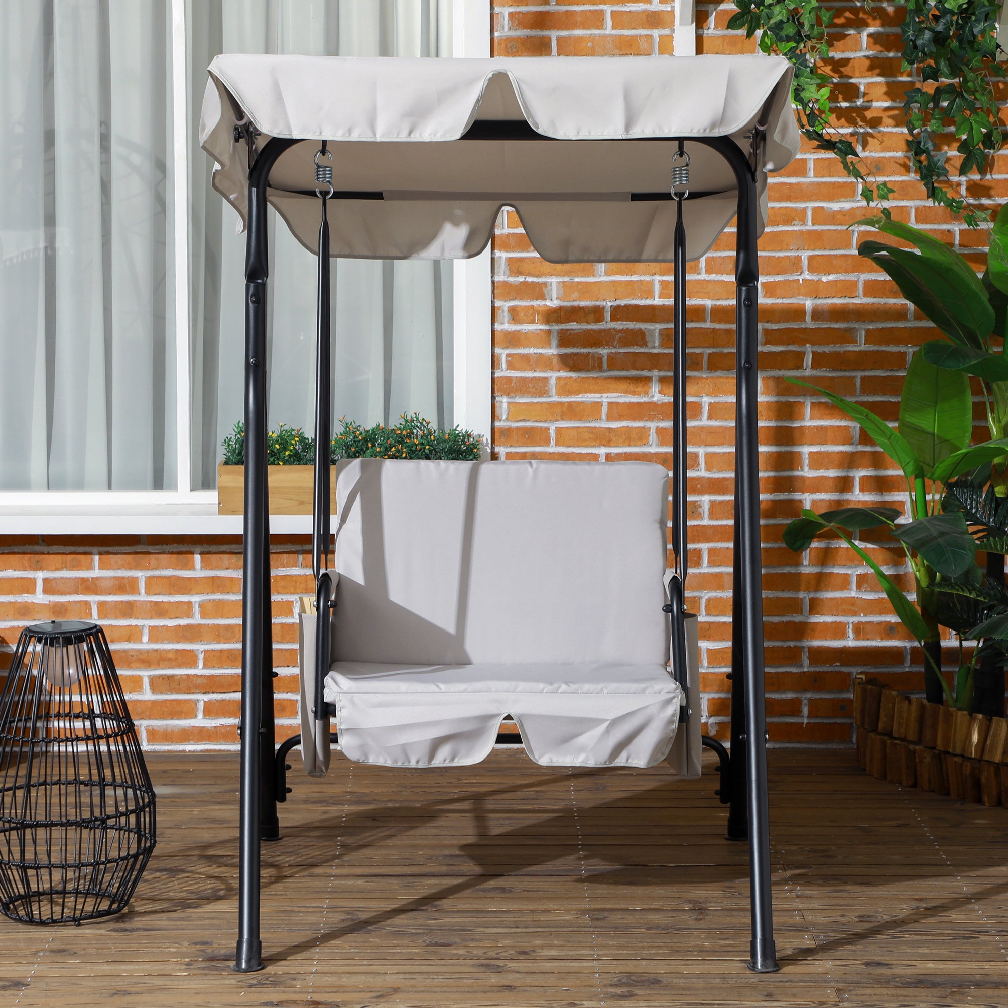 Outsunny 1-Seat Patio Swing Chair, Outdoor Porch Swing Glider with Adjustable Canopy, Cushions and Weather Resistant Steel Frame for Garden, Poolside, Grey