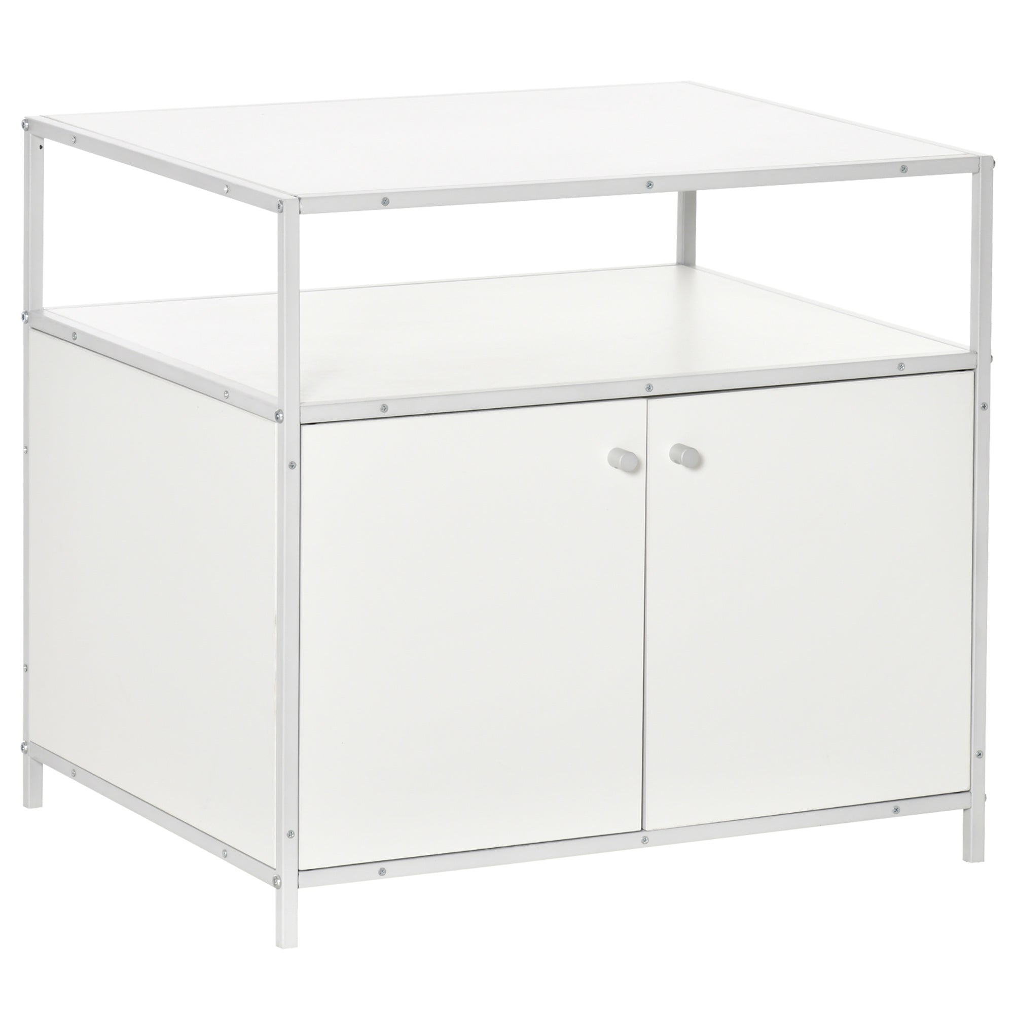 PawHut Cat Litter Box Enclosure Hidden Cat Furniture Cabinet Indoor Cat Washroom Double-door Nightstand End Table with Cat Hole Storage Shelf White