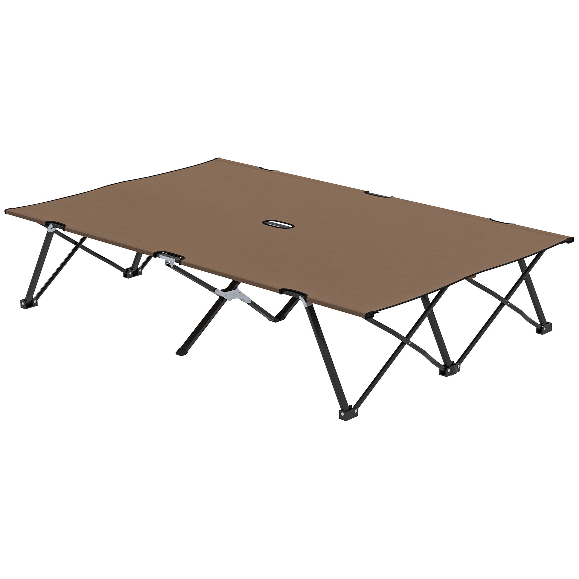 Outsunny 76" Two Person Folding Camping Cot Outdoor Portable Double Cot Wide Military Sleeping Bed w/ Carrying Bag Khaki