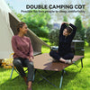 Outsunny 76" Two Person Folding Camping Cot Outdoor Portable Double Cot Wide Military Sleeping Bed w/ Carrying Bag Khaki