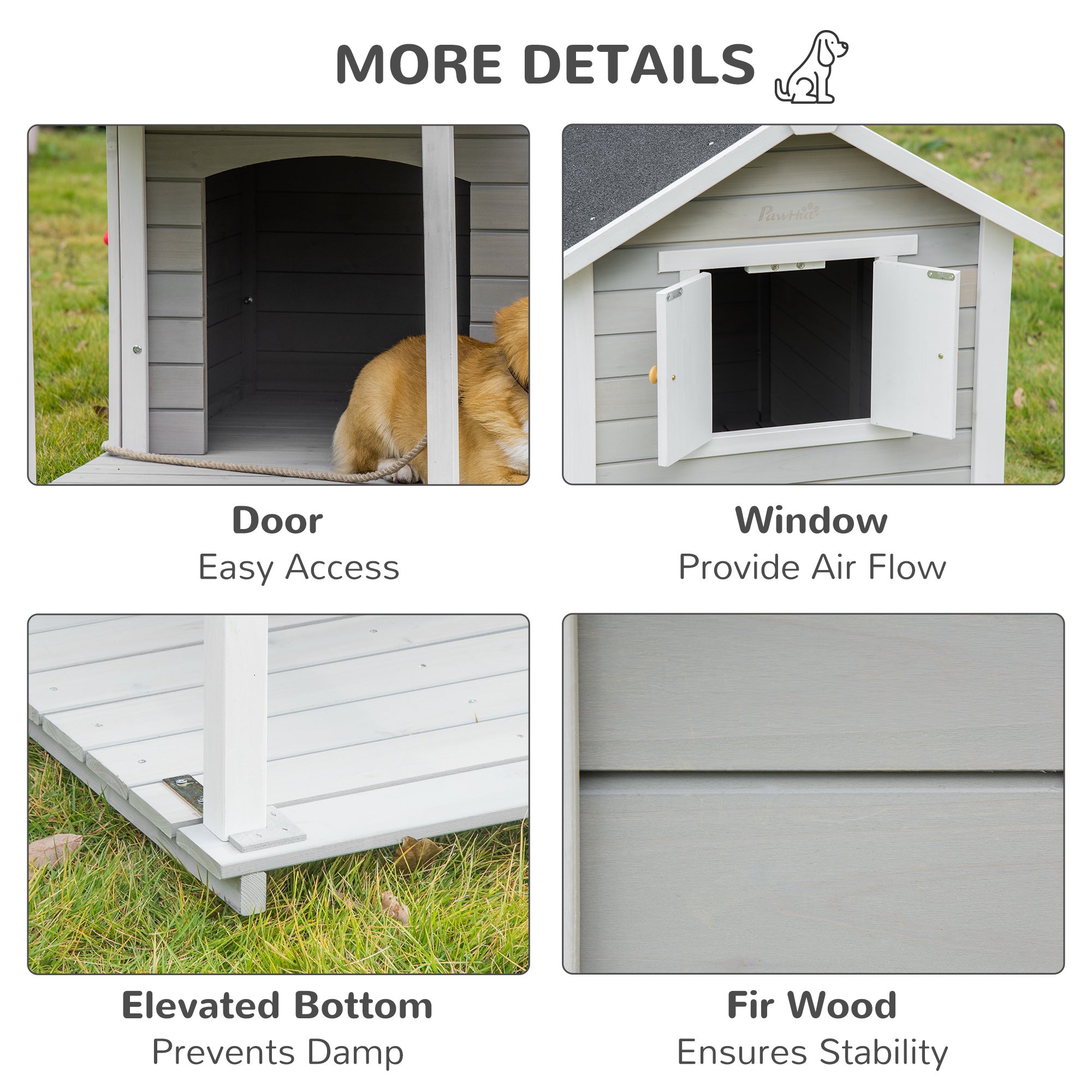 PawHut Wooden Dog House Outdoor with Porch, Cabin Style Raised Pet House with Ladder Balcony Water-resistant Asphalt Roof, for Medium and Large Dogs