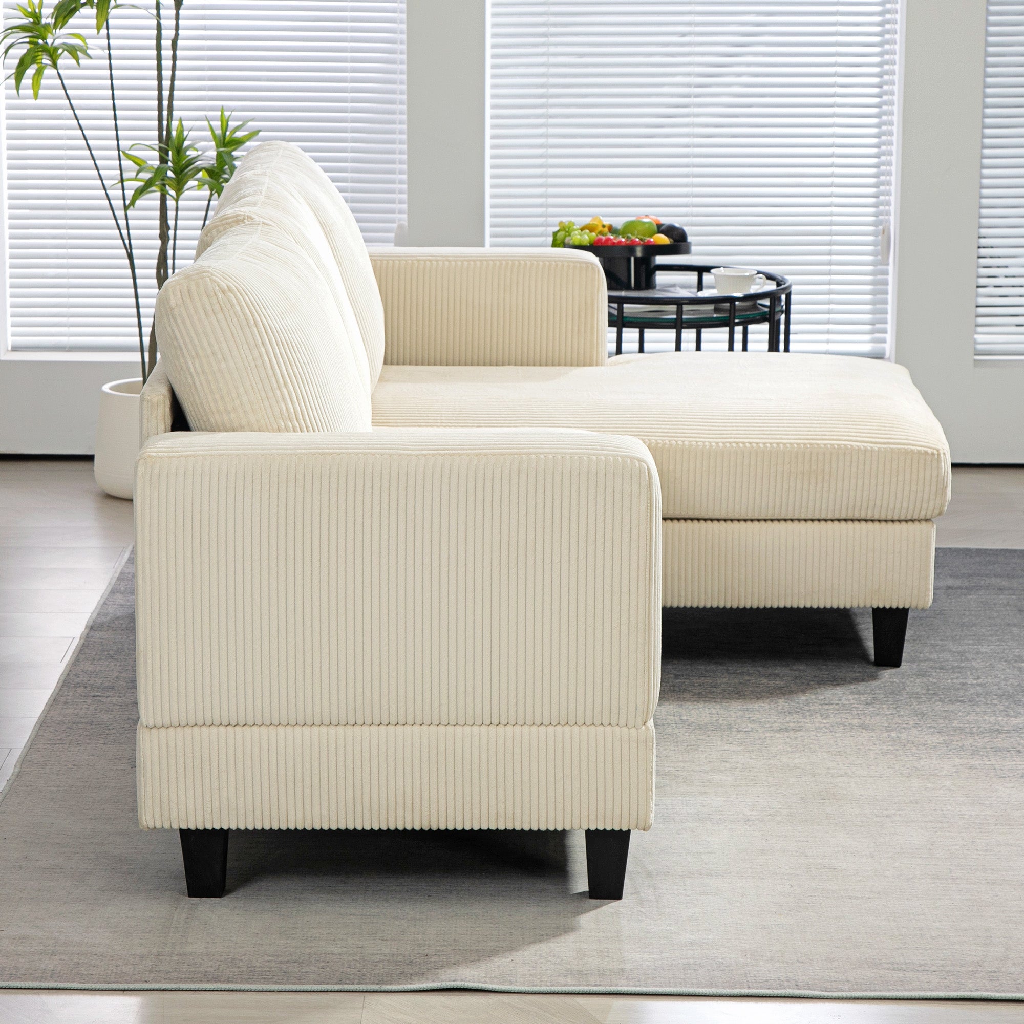 HOMCOM Sectional Sofa with Chaise Lounge and Thick Spring Cushion, Corduroy L Shaped Couch, 3 Seater Corner Sofa for Living Room, Bedroom, Beige