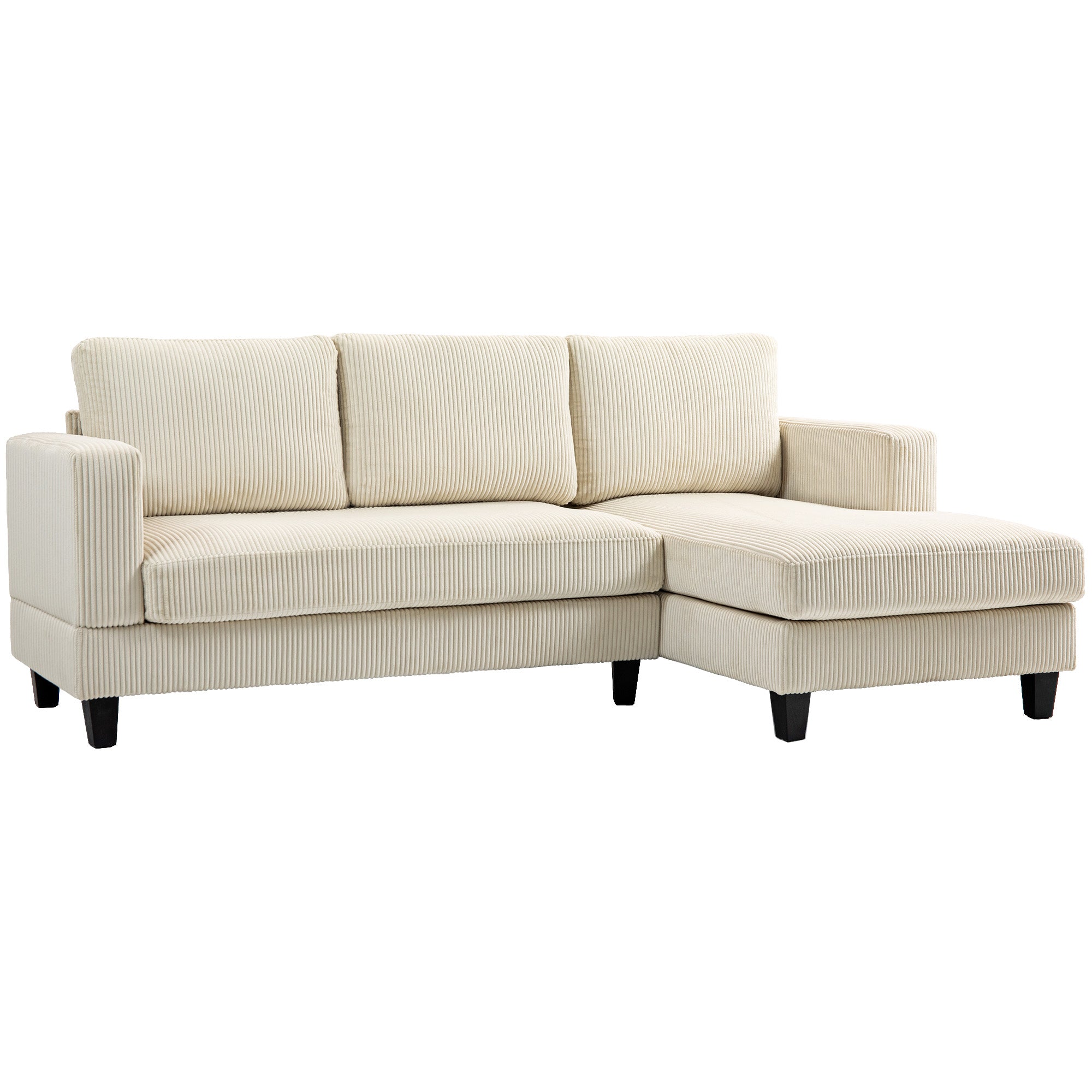 HOMCOM Sectional Sofa with Chaise Lounge and Thick Spring Cushion, Corduroy L Shaped Couch, 3 Seater Corner Sofa for Living Room, Bedroom, Beige