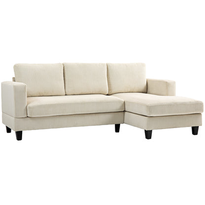 HOMCOM Sectional Sofa with Chaise Lounge and Thick Spring Cushion, Corduroy L Shaped Couch, 3 Seater Corner Sofa for Living Room, Bedroom, Beige