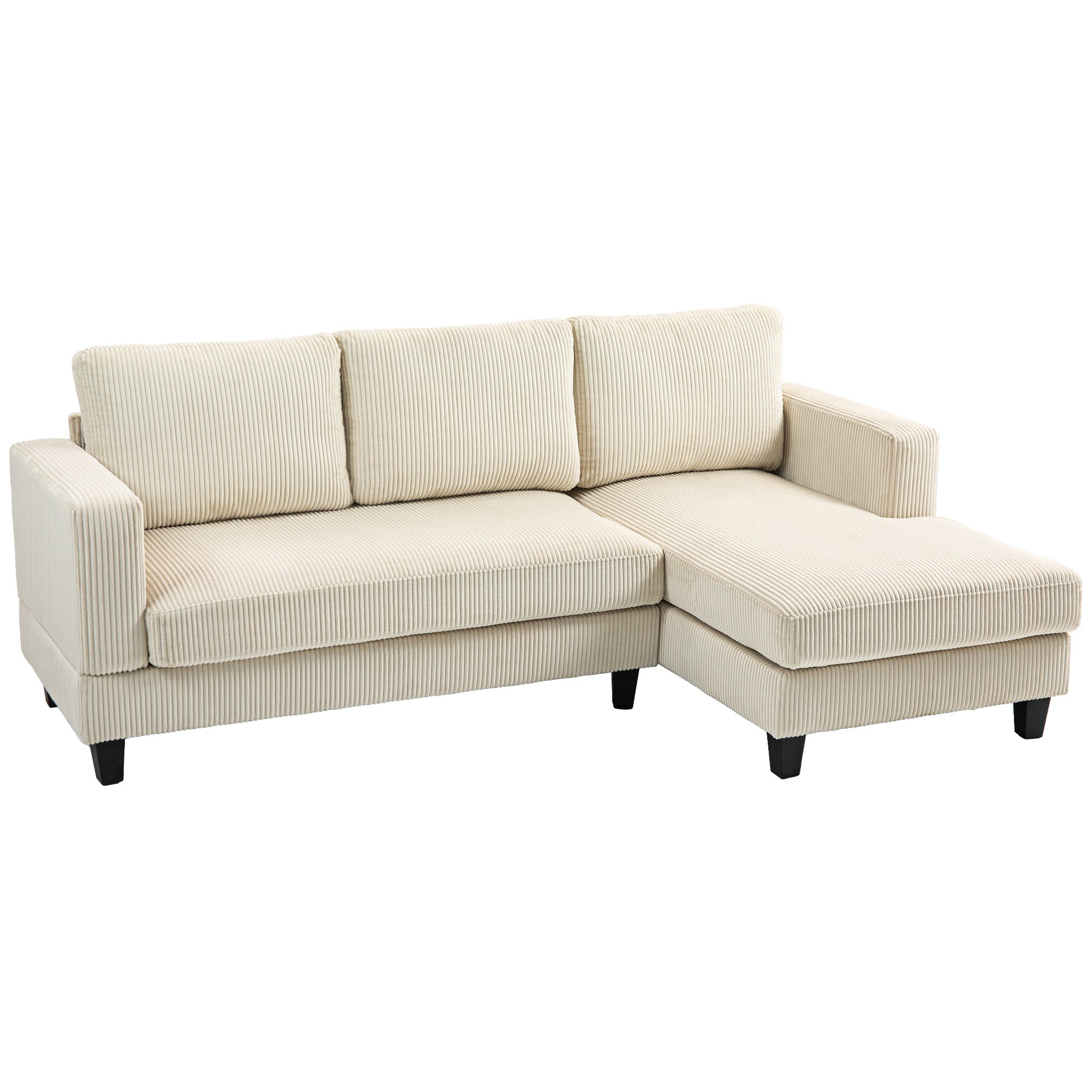 HOMCOM Sectional Sofa with Chaise Lounge and Thick Spring Cushion, Corduroy L Shaped Couch, 3 Seater Corner Sofa for Living Room, Bedroom, Beige