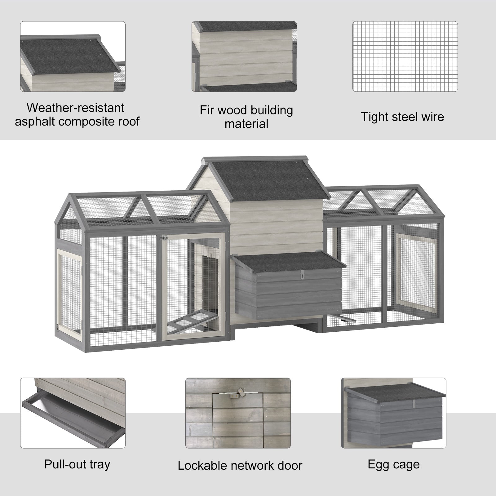 PawHut 100" Chicken Coop Wooden Chicken House Large Rabbit Hutch Poultry Cage Hen Pen Backyard with Double Run, Nesting Box