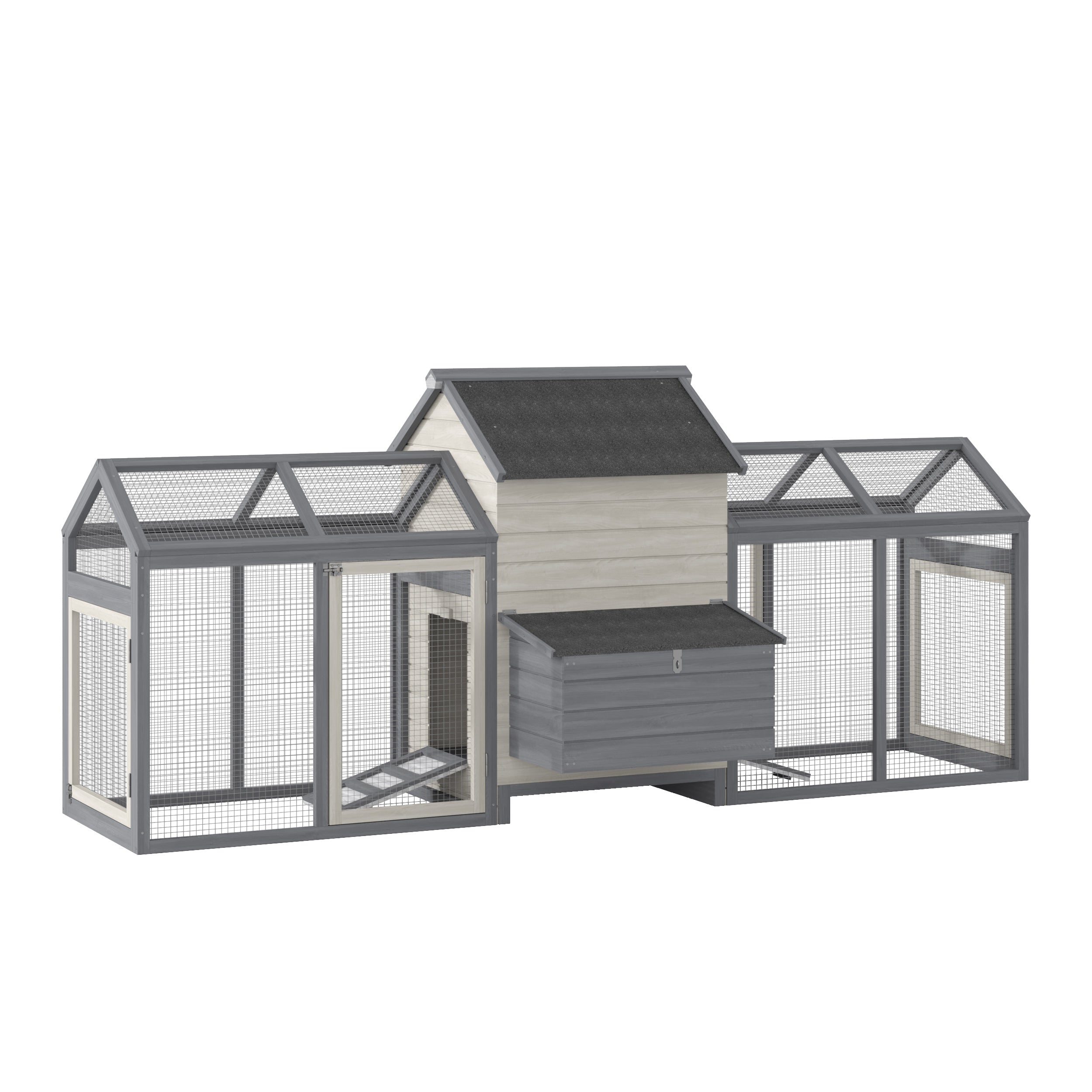 PawHut 100" Chicken Coop Wooden Chicken House Large Rabbit Hutch Poultry Cage Hen Pen Backyard with Double Run, Nesting Box
