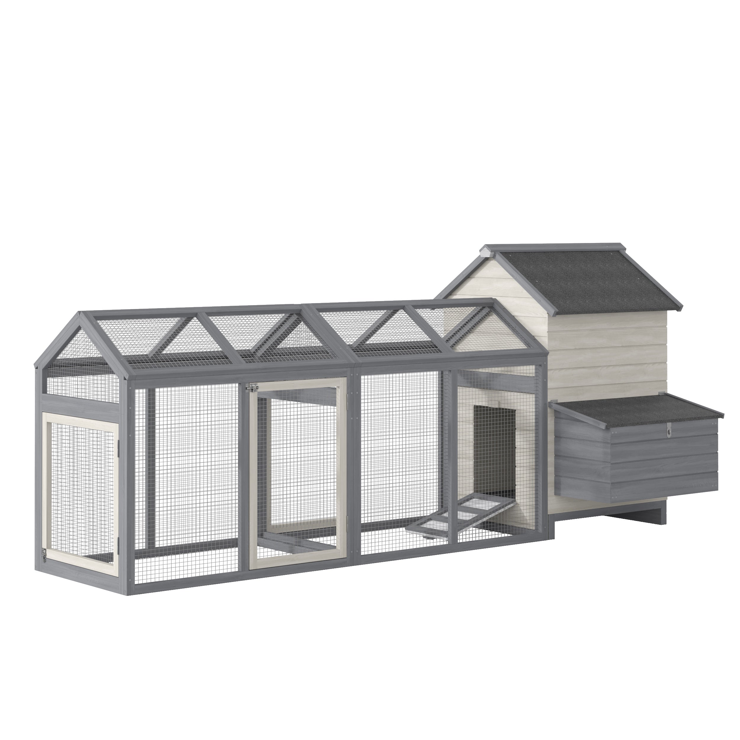 PawHut 100" Chicken Coop Wooden Chicken House Large Rabbit Hutch Poultry Cage Hen Pen Backyard with Double Run, Nesting Box