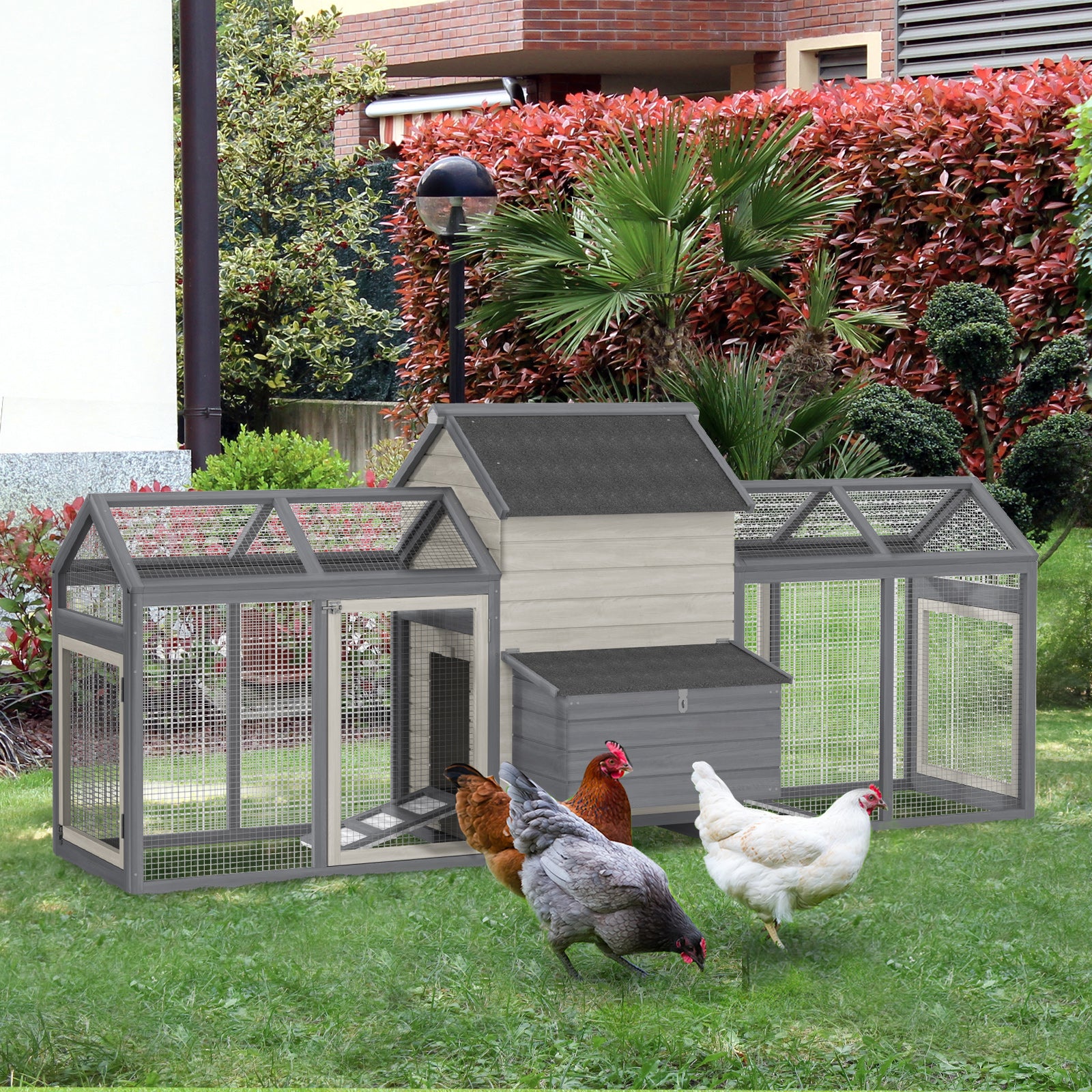 PawHut 100" Chicken Coop Wooden Chicken House Large Rabbit Hutch Poultry Cage Hen Pen Backyard with Double Run, Nesting Box